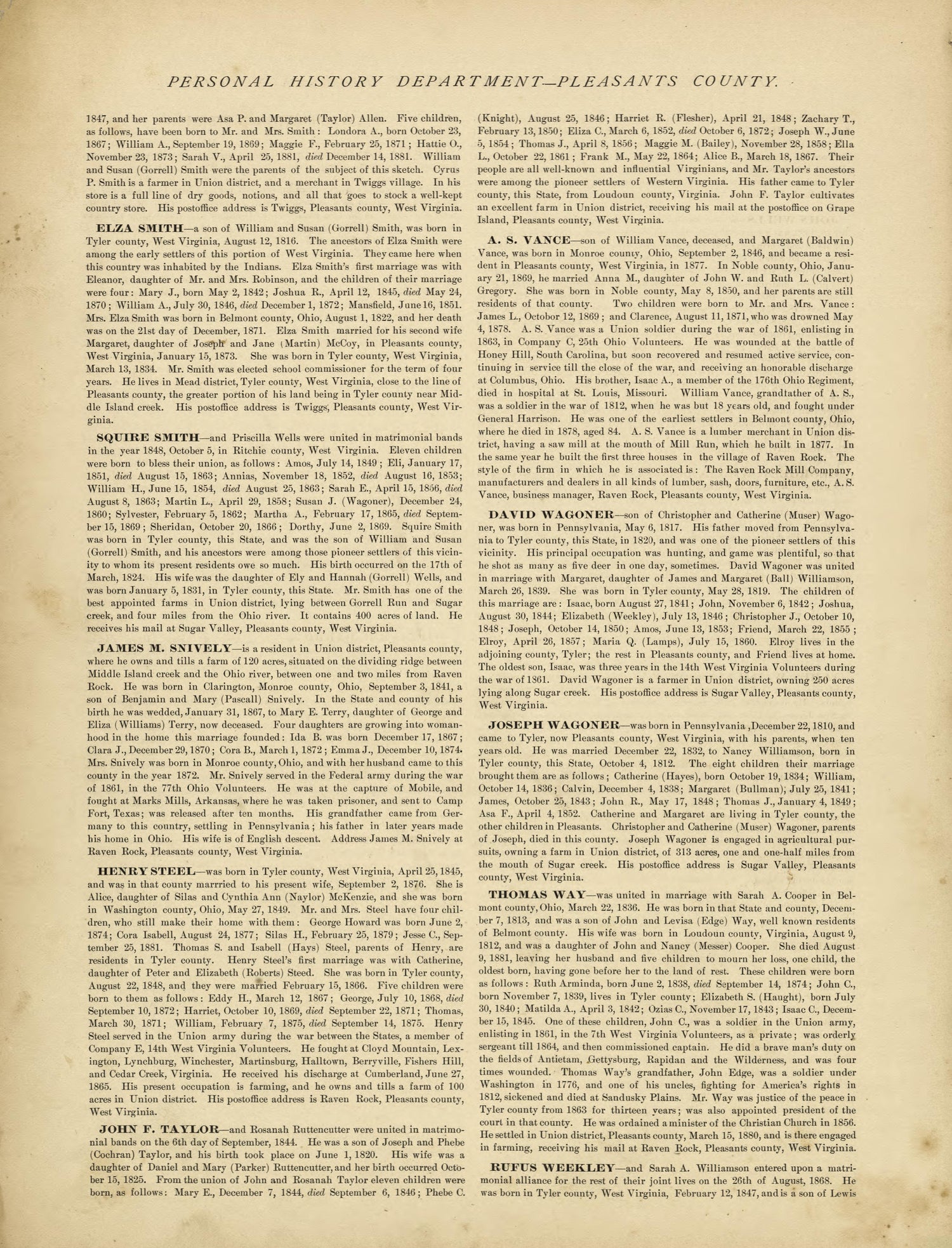This old map of Pleasants County, , West Virginia, Wood County was created by H.H. Hardesty (Firm) in 1882