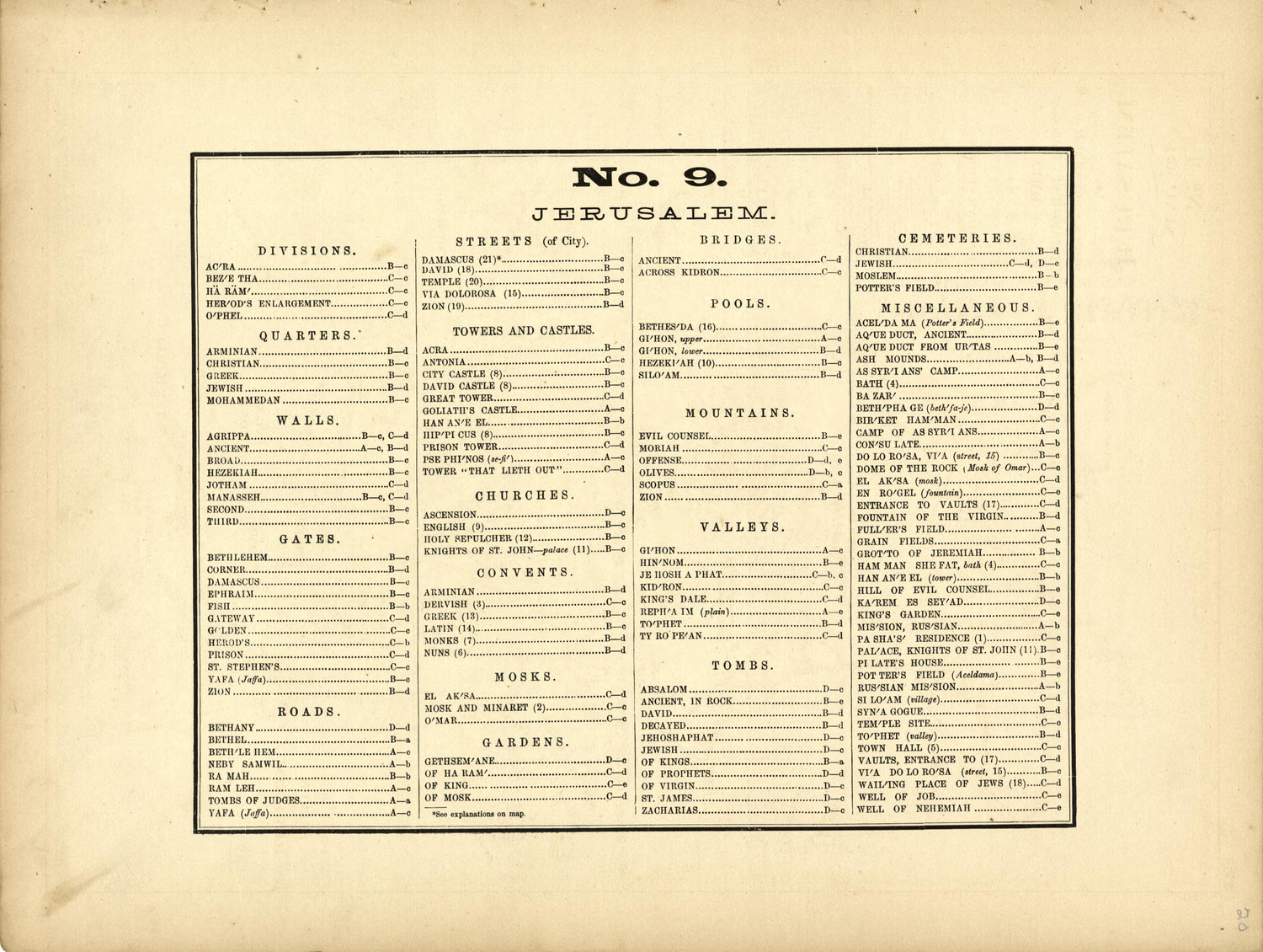 No. 9 Jerusalem from Historical Hand-atlas, Illustrated, Containing Large Scale Copper Plate Maps of Each State and Territory of the United States, and the Provinces of Canada, Together With a Complete Reference Map of the World, … 1882 by Relic Map Company
