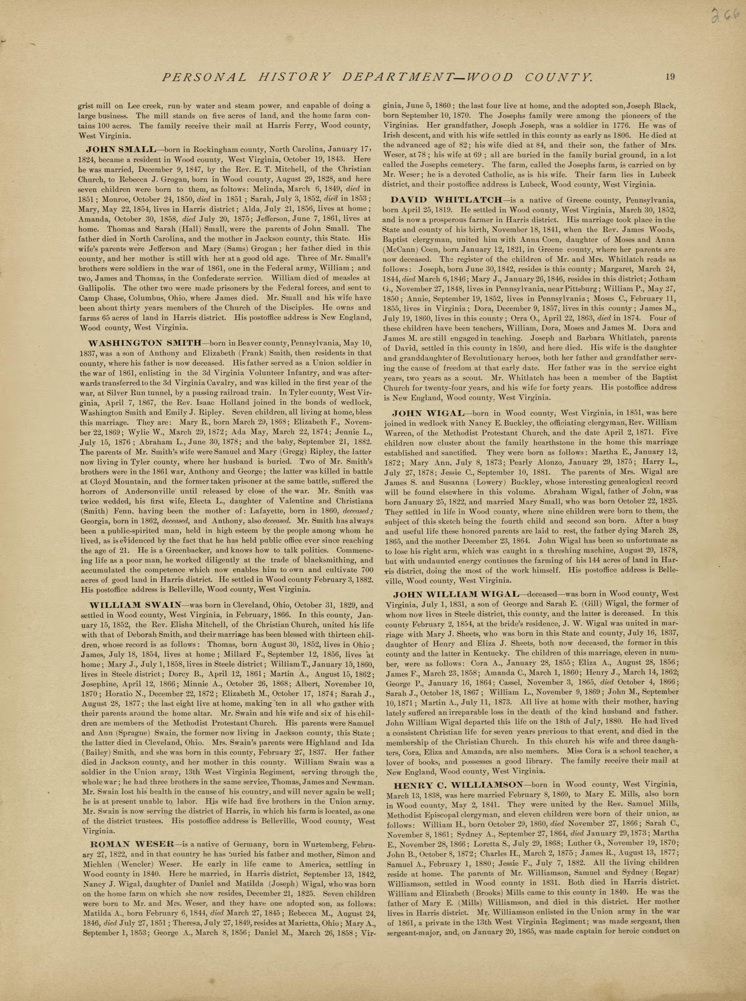 This old map of Pleasants County, , West Virginia, Wood County was created by H.H. Hardesty (Firm) in 1882