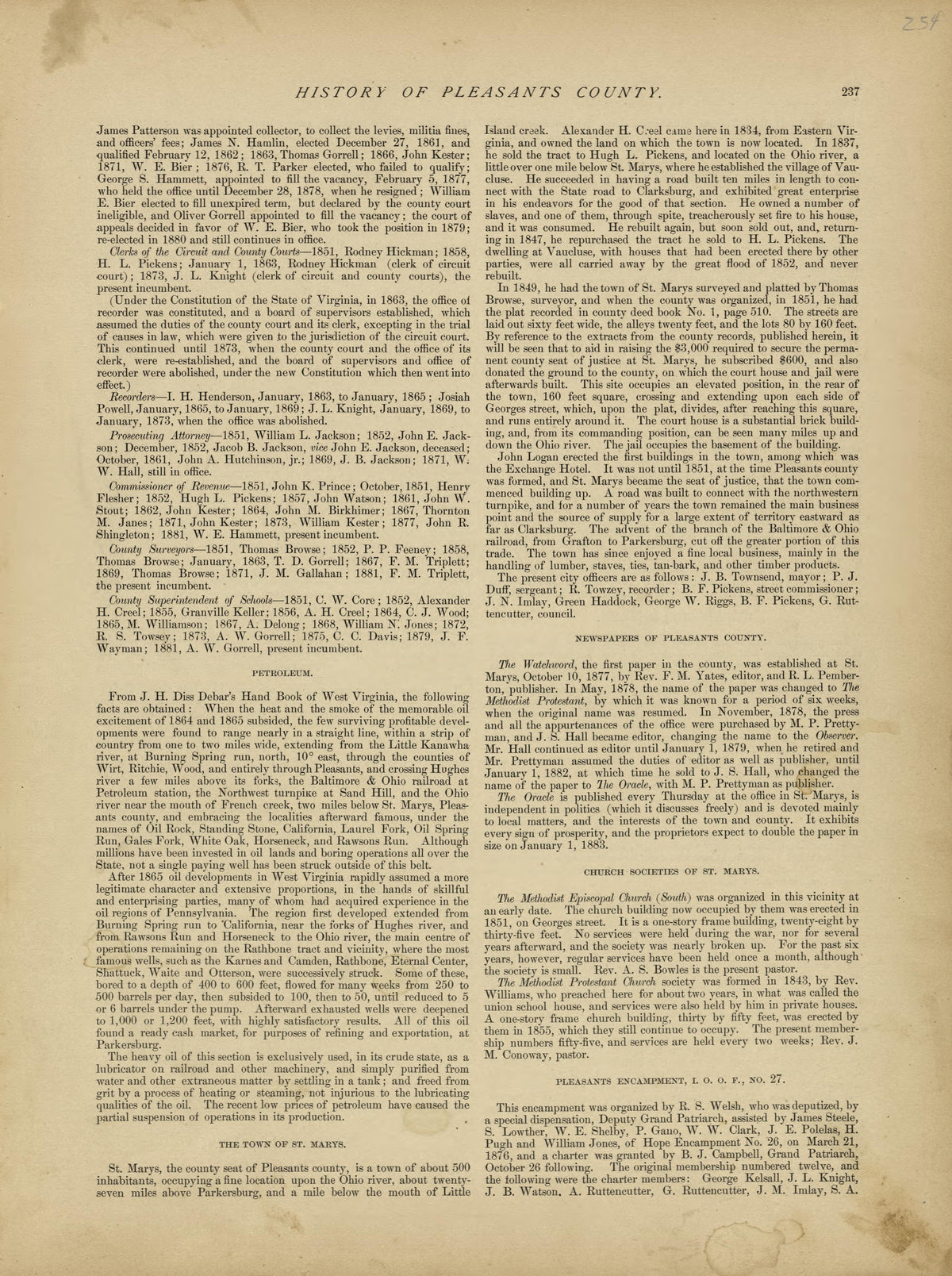 History of Pleasants County - Continued from Historical Hand-atlas, Illustrated, Containing Large Scale Copper Plate Maps of Each State and Territory of the United States, and the Provinces of Canada, Together With a Complete Reference Map of the Worl... by Relic Map Company
