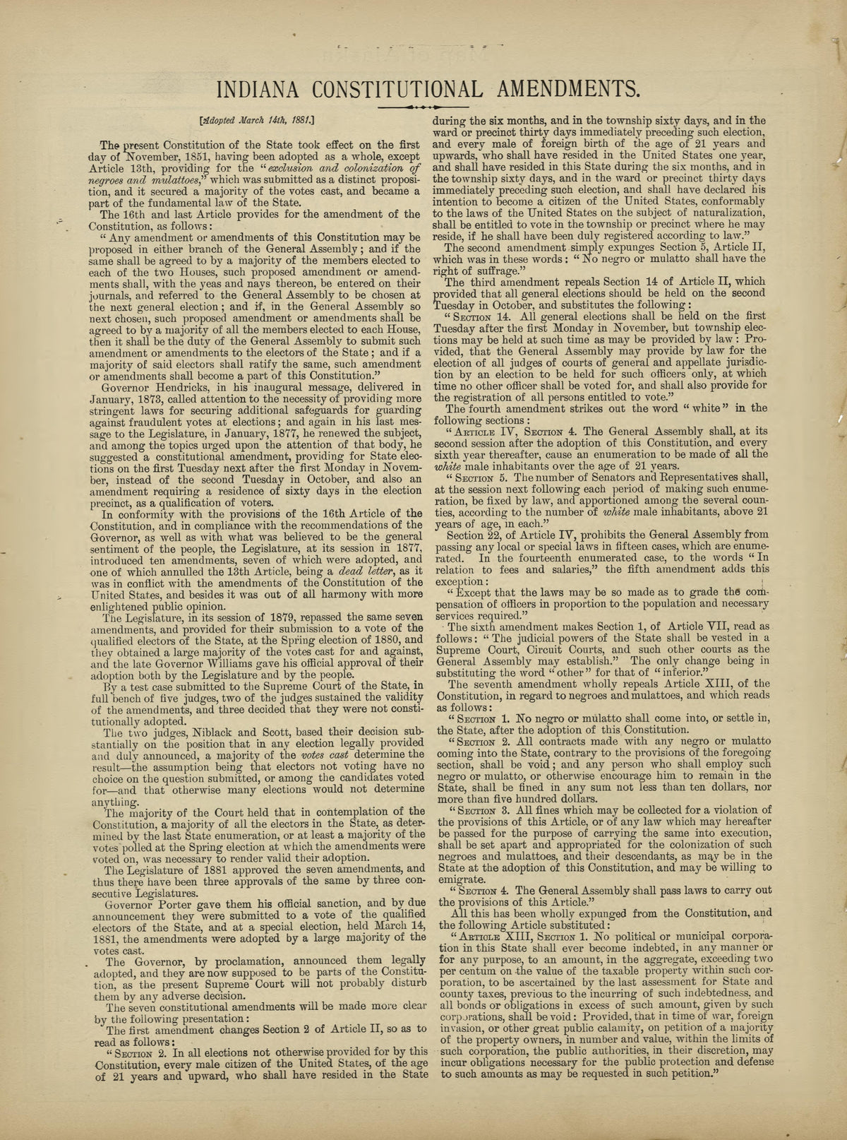 Indiana Constitutional Amendments from Historical Hand-atlas, Illustrated, Containing Large Scale Copper Plate Maps of Each State and Territory of the United States, and the Provinces of Canada, Together With a Complete Reference Map of the World, …... by Relic Map Company