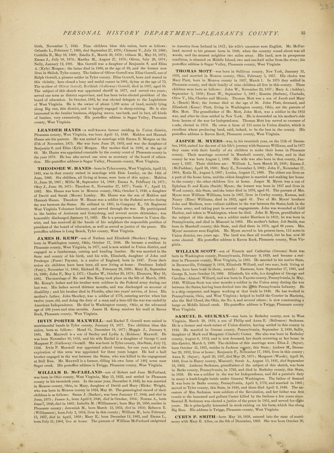 This old map of Pleasants County, , West Virginia, Wood County was created by H.H. Hardesty (Firm) in 1882