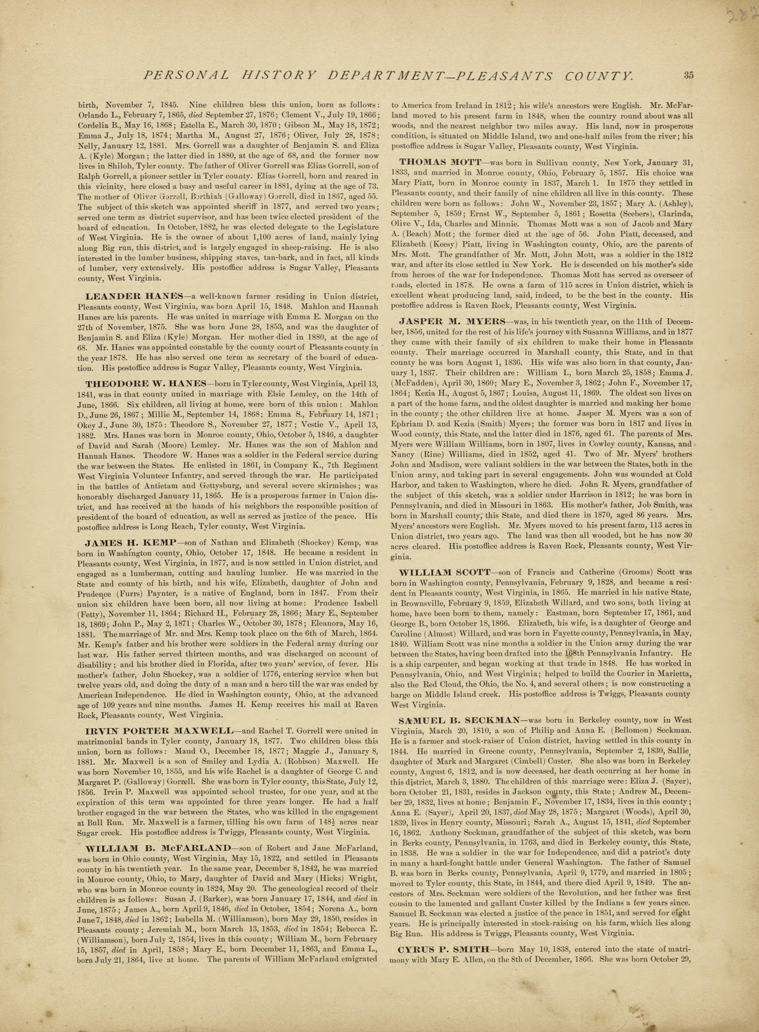 This old map of Pleasants County, , West Virginia, Wood County was created by H.H. Hardesty (Firm) in 1882
