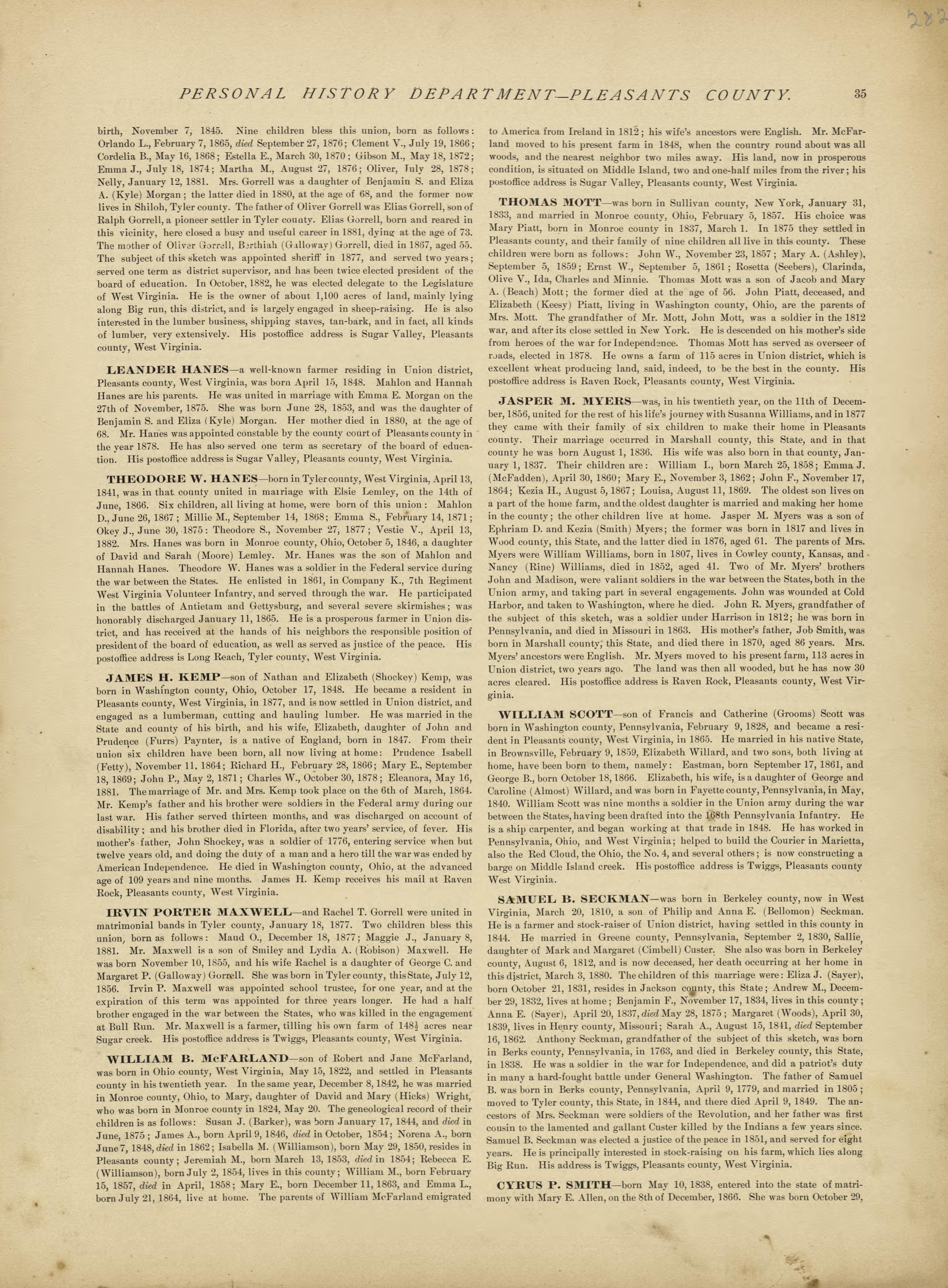 This old map of Pleasants County, , West Virginia, Wood County was created by H.H. Hardesty (Firm) in 1882