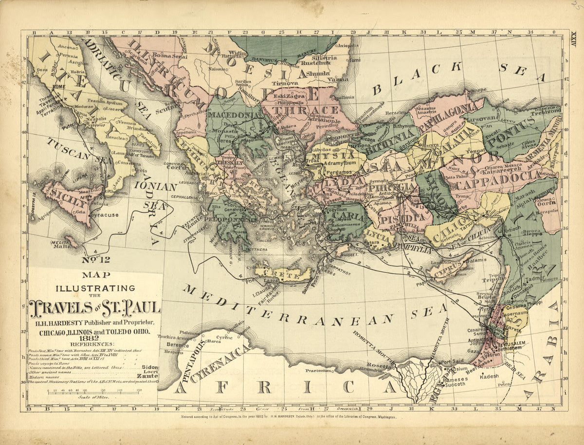 No. 12 Map Illustrating the Travels of St. Paul from Historical Hand-atlas, Illustrated, Containing Large Scale Copper Plate Maps of Each State and Territory of the United States, and the Provinces of Canada, Together With a Complete Reference Map of ... by Relic Map Company