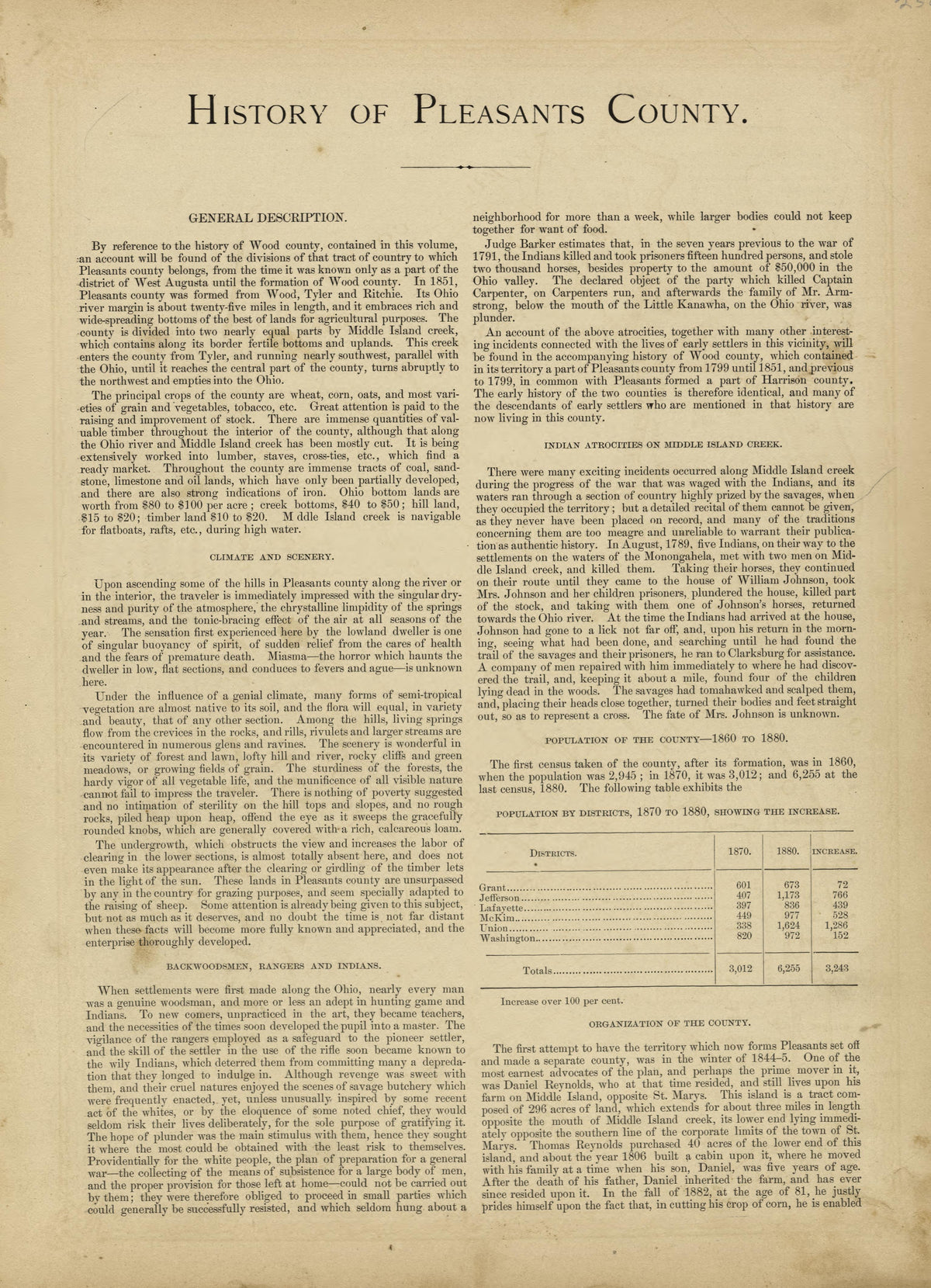 History of Pleasants County from Historical Hand-atlas, Illustrated, Containing Large Scale Copper Plate Maps of Each State and Territory of the United States, and the Provinces of Canada, Together With a Complete Reference Map of the World, … 1882 by Relic Map Company