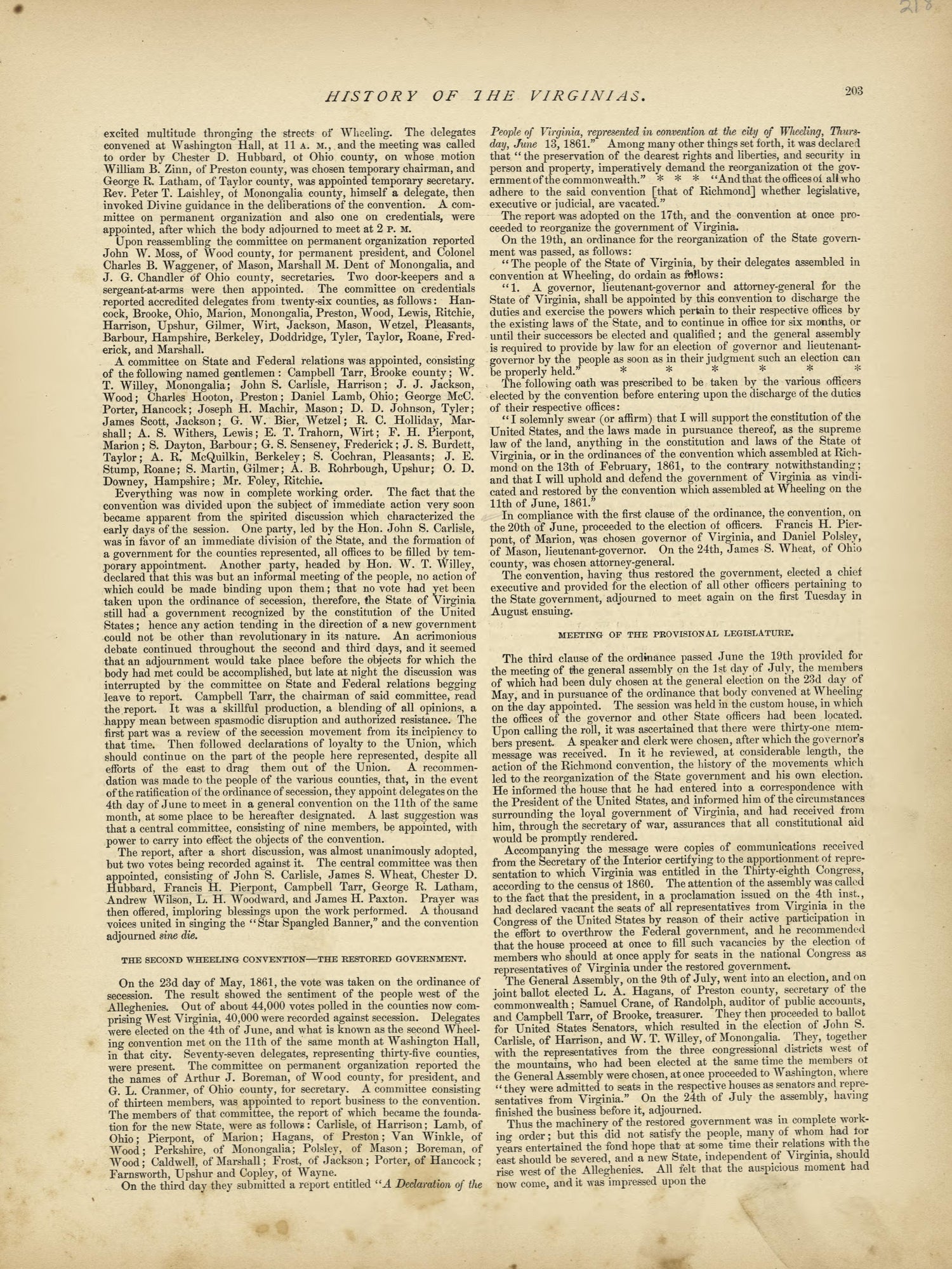 History of the Virginias - Continued from Historical Hand-atlas, Illustrated, Containing Large Scale Copper Plate Maps of Each State and Territory of the United States, and the Provinces of Canada, Together With a Complete Reference Map of the World, ... by Relic Map Company