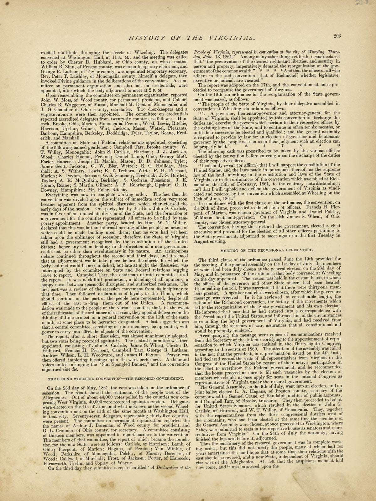 History of the Virginias - Continued from Historical Hand-atlas, Illustrated, Containing Large Scale Copper Plate Maps of Each State and Territory of the United States, and the Provinces of Canada, Together With a Complete Reference Map of the World, ... by Relic Map Company