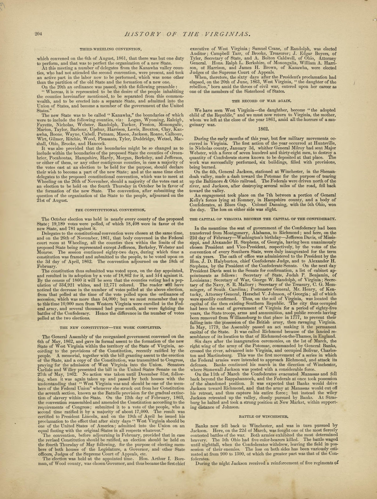 History of the Virginias - Continued from Historical Hand-atlas, Illustrated, Containing Large Scale Copper Plate Maps of Each State and Territory of the United States, and the Provinces of Canada, Together With a Complete Reference Map of the World, ... by Relic Map Company