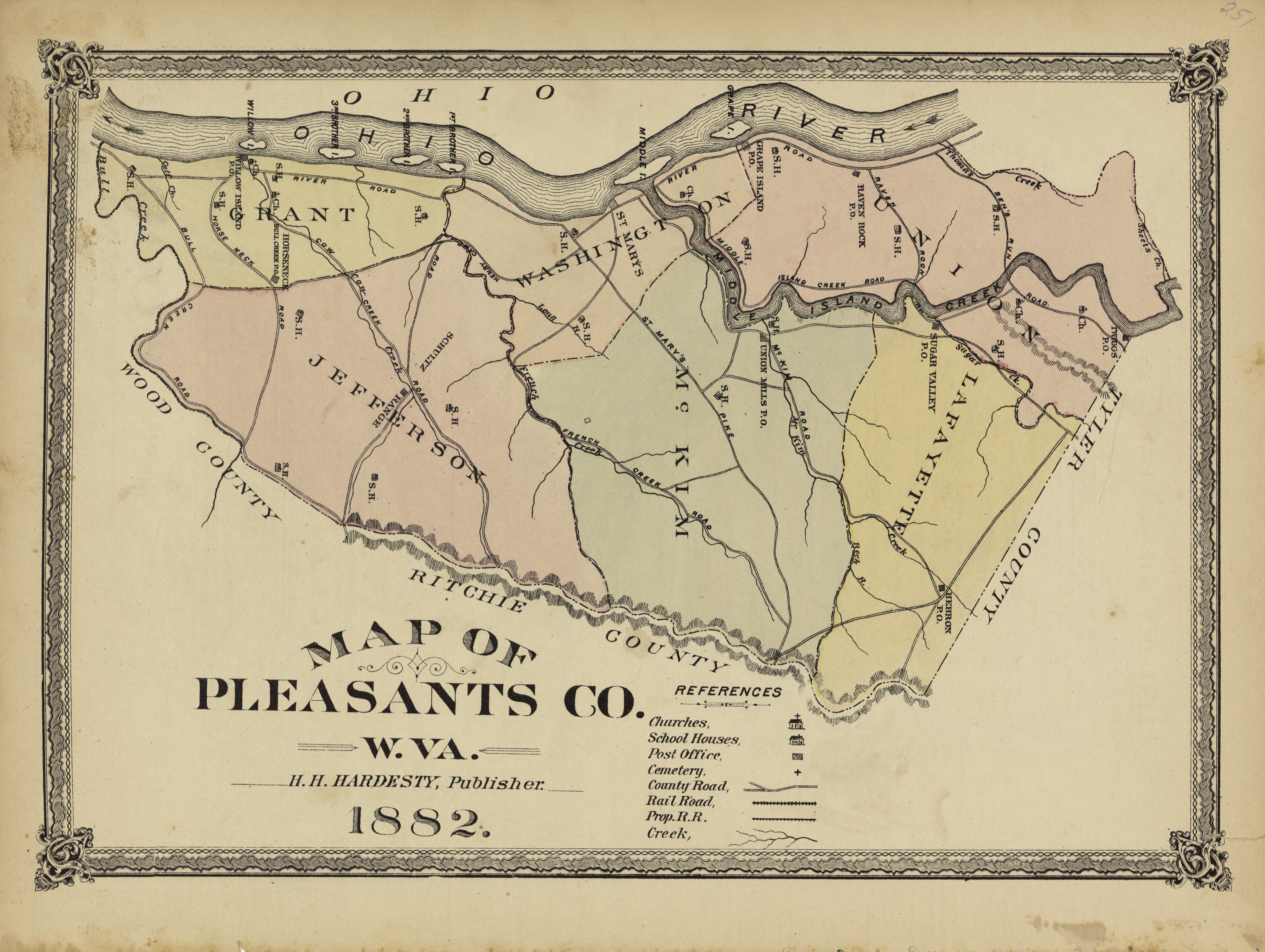 This old map of Pleasants County, , West Virginia, Wood County was created by H.H. Hardesty (Firm) in 1882