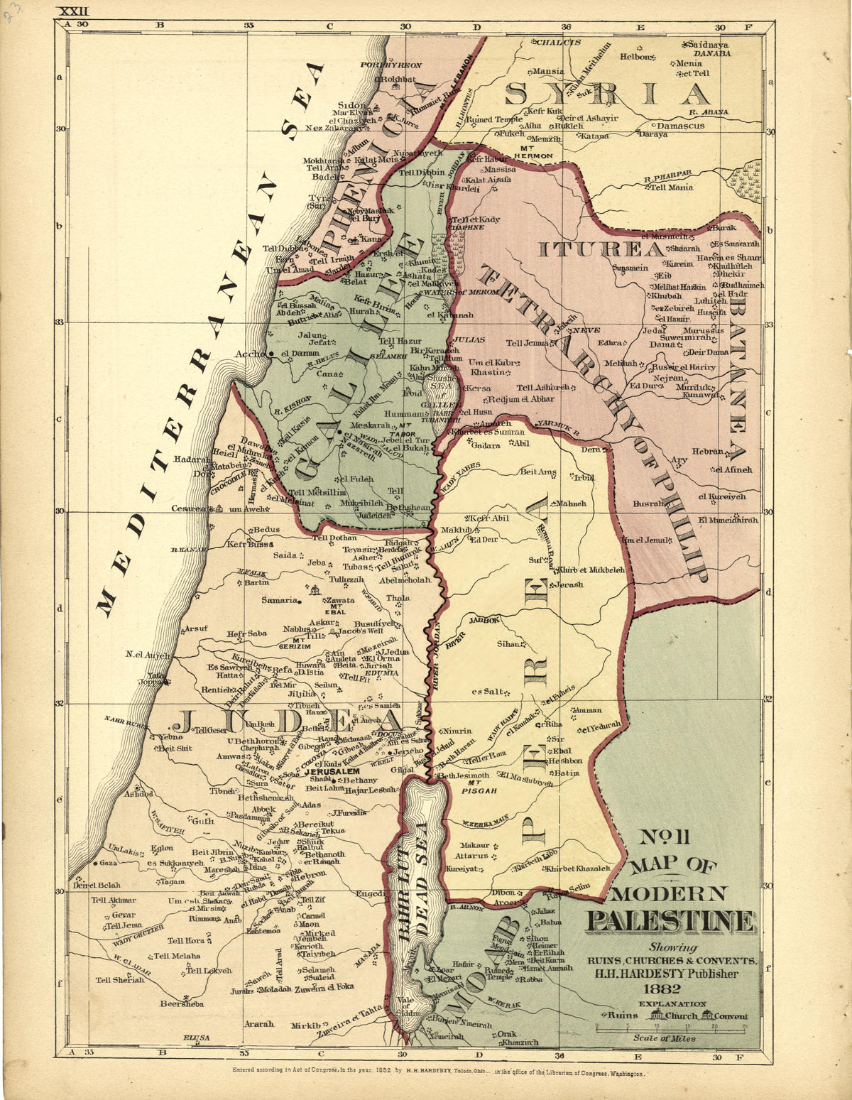 No. 11 Map of Modern Palestine from Historical Hand-atlas, Illustrated, Containing Large Scale Copper Plate Maps of Each State and Territory of the United States, and the Provinces of Canada, Together With a Complete Reference Map of the World, … 1882 by Relic Map Company