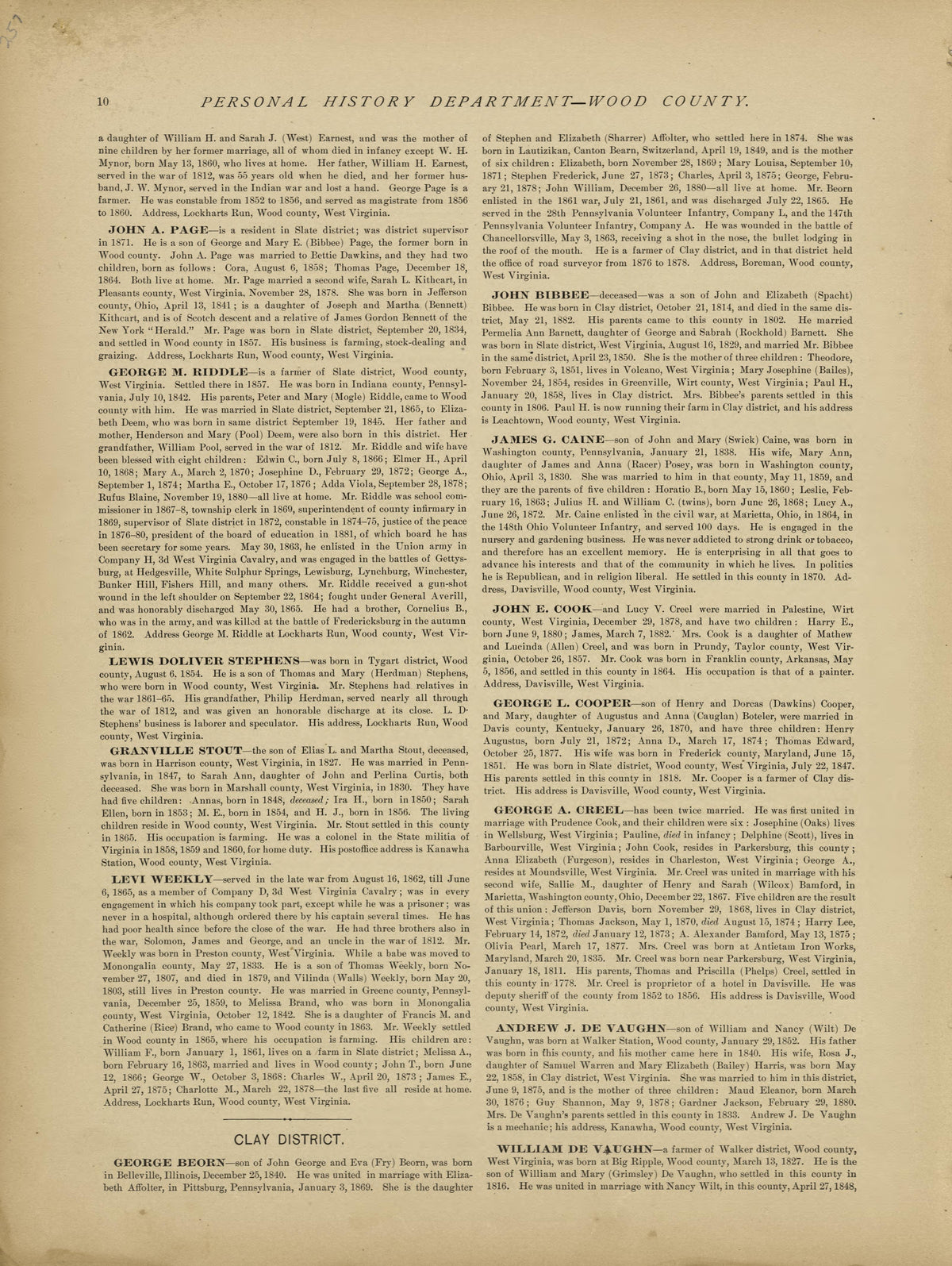 Personal History Department of Wood County - Continued from Historical Hand-atlas, Illustrated, Containing Large Scale Copper Plate Maps of Each State and Territory of the United States, and the Provinces of Canada, Together With a Complete Reference ... by Relic Map Company