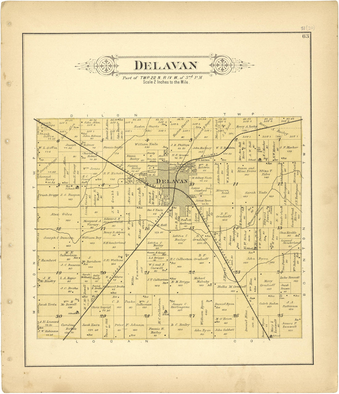 Delavan from Plat Book of Tazewell County, Illinois 1891 by Relic Map Company
