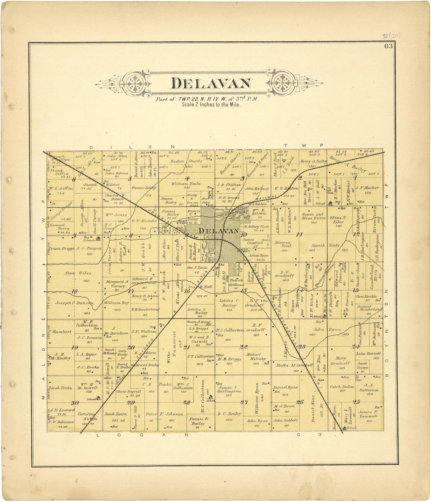 Delavan from Plat Book of Tazewell County, Illinois 1891 by Relic Map Company