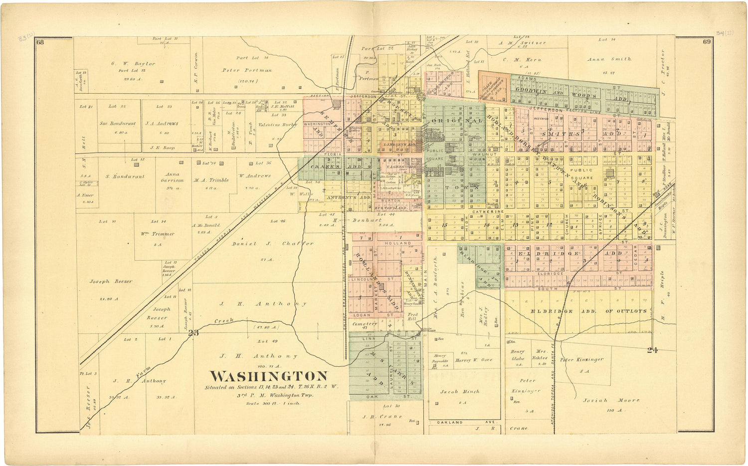 Washington from Plat Book of Tazewell County, Illinois 1891 by Relic Map Company