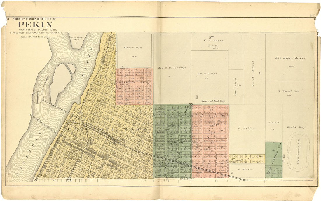 Northern Portion of the City of Pekin from Plat Book of Tazewell County, Illinois 1891 by Relic Map Company