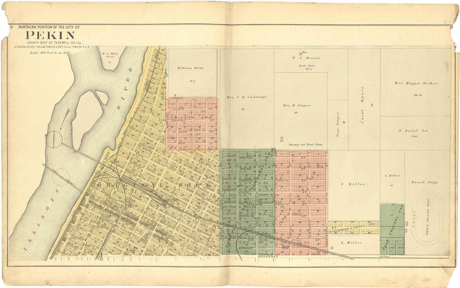 Northern Portion of the City of Pekin from Plat Book of Tazewell County, Illinois 1891 by Relic Map Company