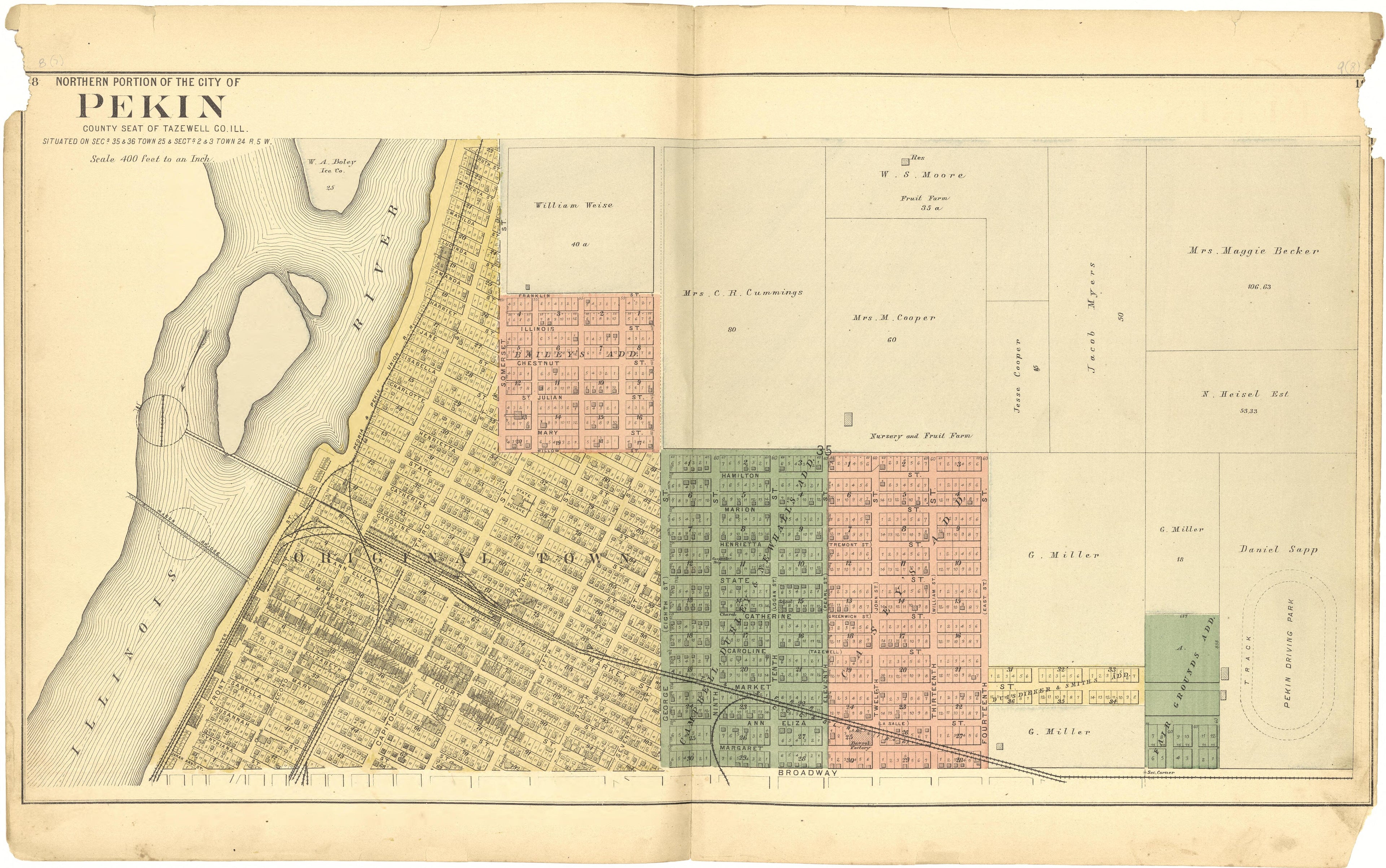 Northern Portion of the City of Pekin from Plat Book of Tazewell County, Illinois 1891 by Relic Map Company