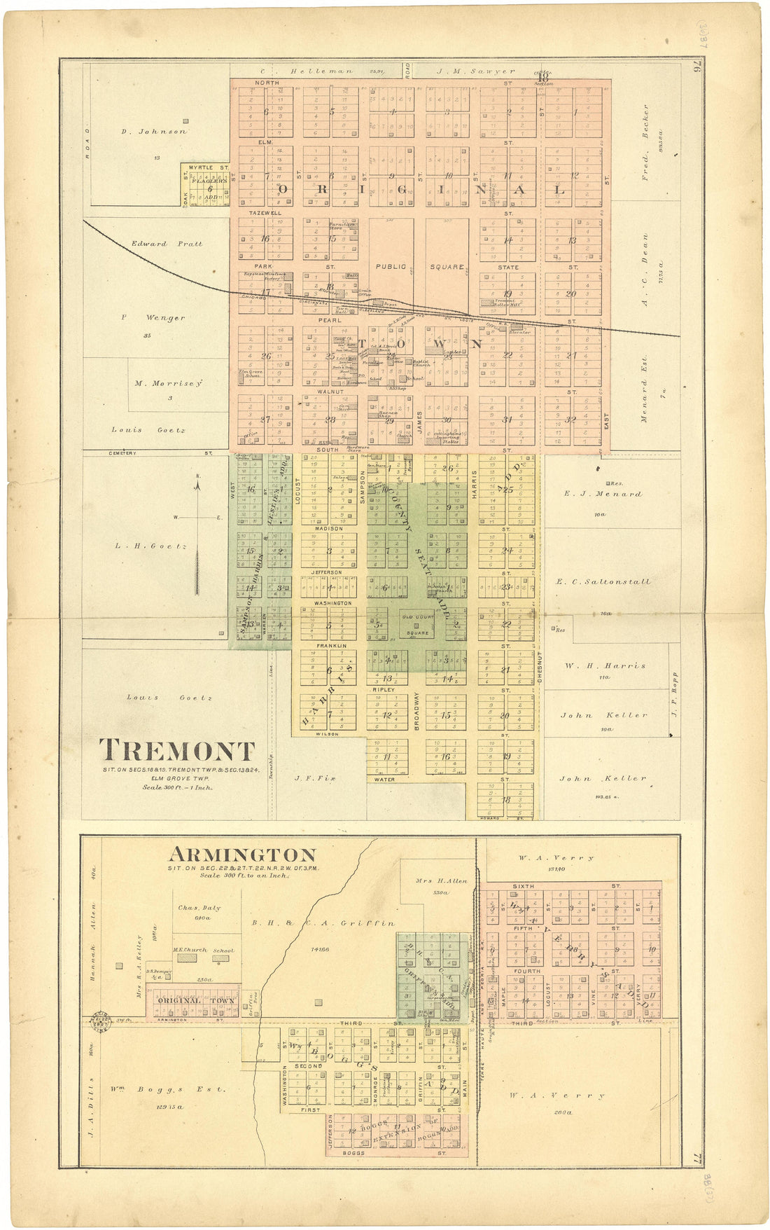 Tremont; Armington from Plat Book of Tazewell County, Illinois 1891 by Relic Map Company