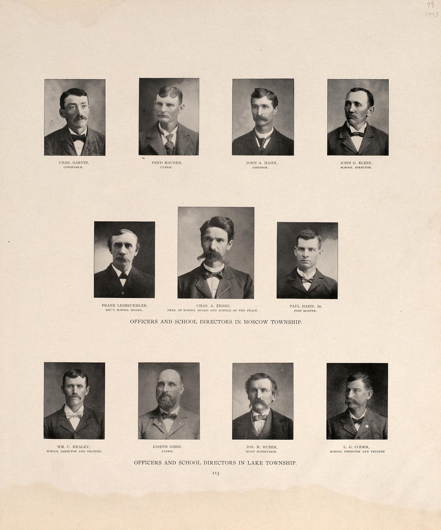 Officers and School Directors In Moscow Township from Atlas of Muscatine County, Iowa : Containing Maps of Villages, Cities and Townships of the County, Maps of State, United States and World : Farmers Directory, Business Directory, General Informatio... by Relic Map Company