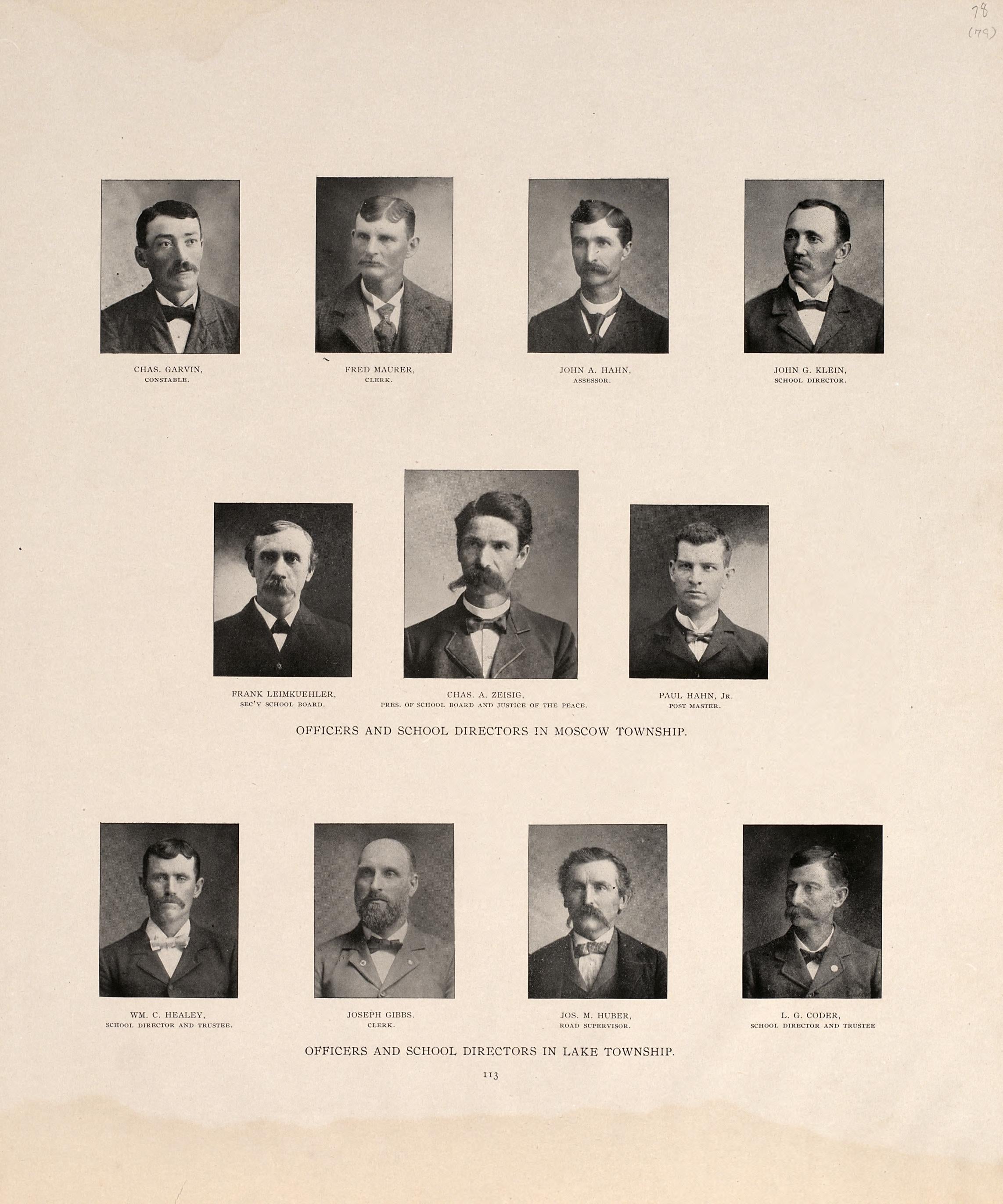 Officers and School Directors In Moscow Township from Atlas of Muscatine County, Iowa : Containing Maps of Villages, Cities and Townships of the County, Maps of State, United States and World : Farmers Directory, Business Directory, General Informatio... by Relic Map Company