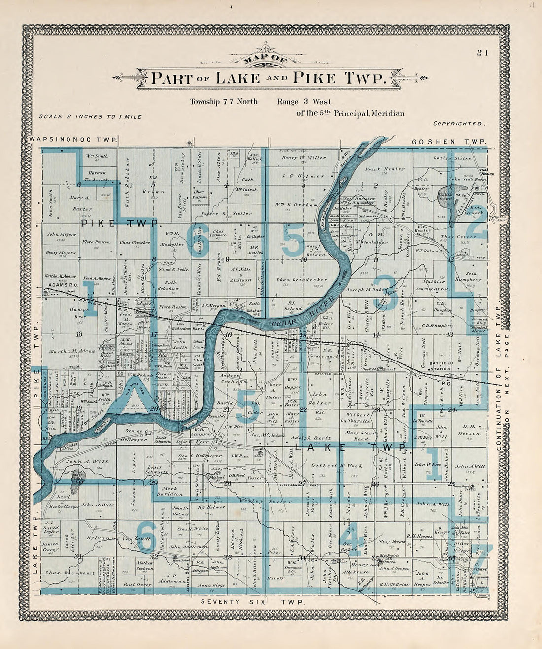 Map of Part of Lake and Pike Township from Atlas of Muscatine County, Iowa : Containing Maps of Villages, Cities and Townships of the County, Maps of State, United States and World : Farmers Directory, Business Directory, General Information, Analysis... by Relic Map Company