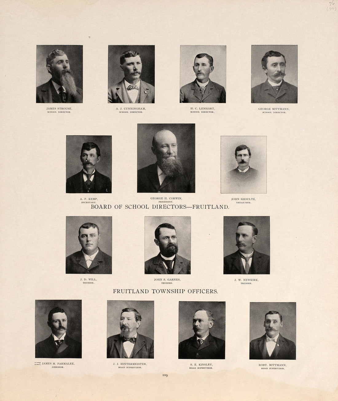 Board of School Directors - Fruitland; Fruitland Township Officers from Atlas of Muscatine County, Iowa : Containing Maps of Villages, Cities and Townships of the County, Maps of State, United States and World : Farmers Directory, Business Directory, ... by Relic Map Company