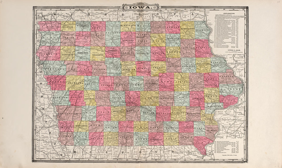 Iowa from Atlas of Muscatine County, Iowa : Containing Maps of Villages, Cities and Townships of the County, Maps of State, United States and World : Farmers Directory, Business Directory, General Information, Analysis of … 1899 by Relic Map Company