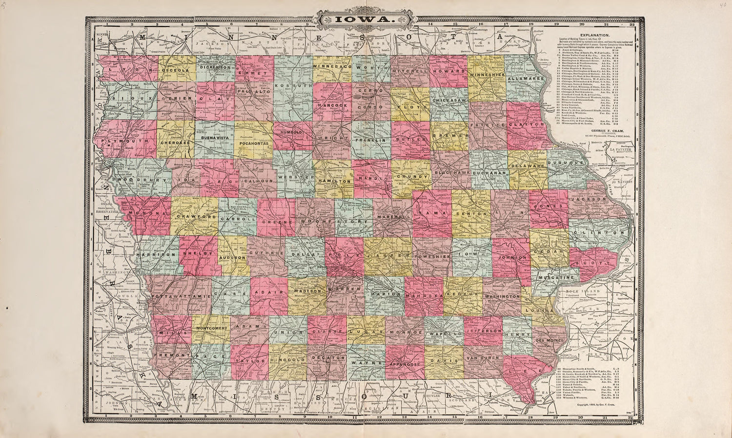 Iowa from Atlas of Muscatine County, Iowa : Containing Maps of Villages, Cities and Townships of the County, Maps of State, United States and World : Farmers Directory, Business Directory, General Information, Analysis of … 1899 by Relic Map Company