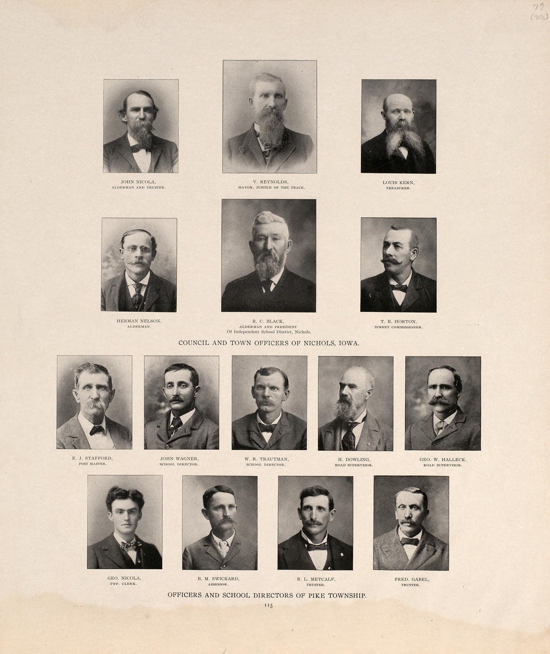 Officers of Nichols, Iowa; Officers and School Directors of Pike Township from Atlas of Muscatine County, Iowa : Containing Maps of Villages, Cities and Townships of the County, Maps of State, United States and World : Farmers Directory, Business Dire... by Relic Map Company