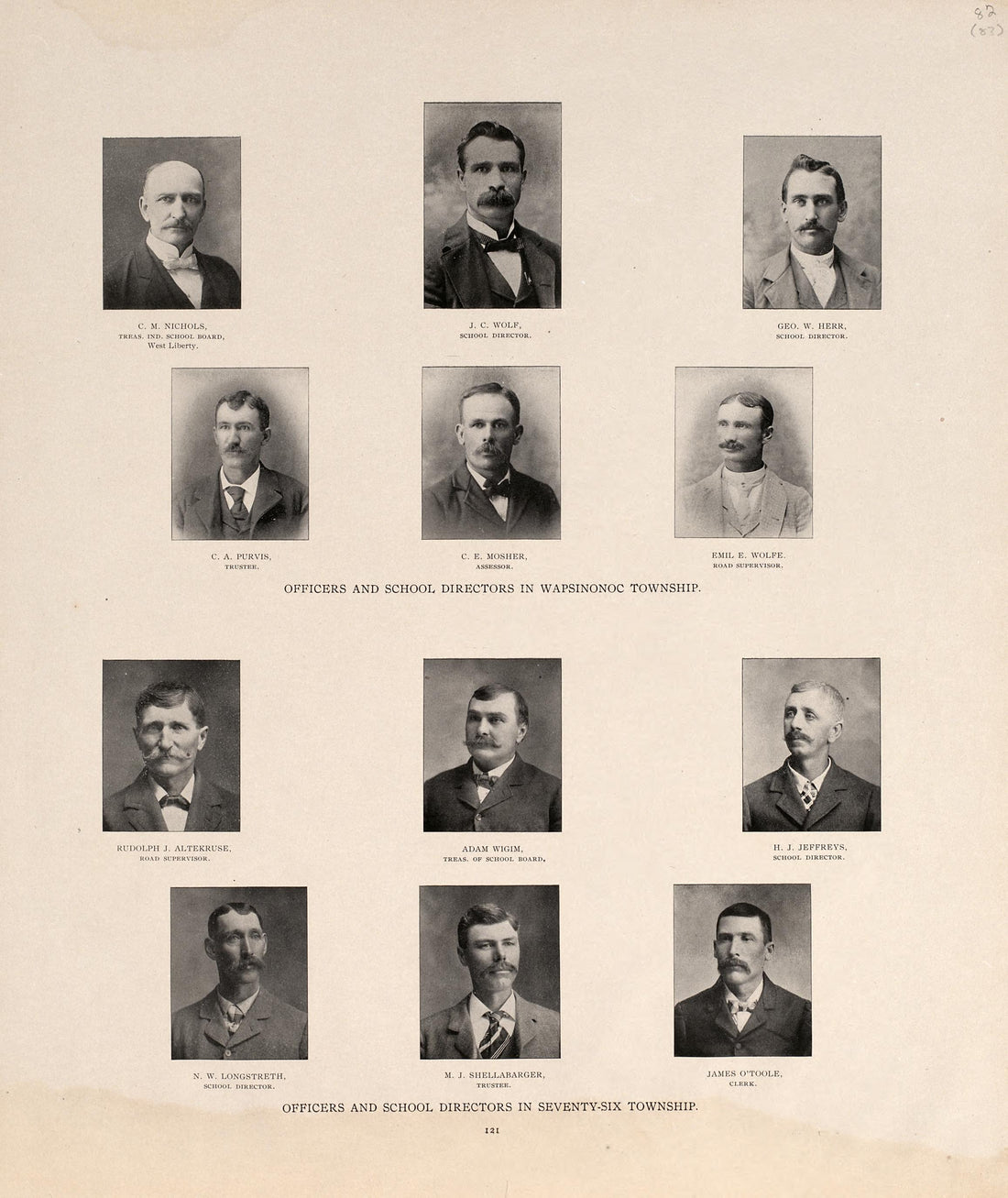 Officers and School Directors In Wapsinonoc Township from Atlas of Muscatine County, Iowa : Containing Maps of Villages, Cities and Townships of the County, Maps of State, United States and World : Farmers Directory, Business Directory, General Inform... by Relic Map Company