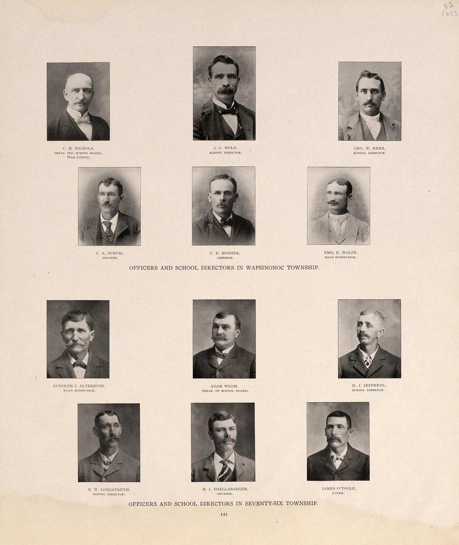 Officers and School Directors In Wapsinonoc Township from Atlas of Muscatine County, Iowa : Containing Maps of Villages, Cities and Townships of the County, Maps of State, United States and World : Farmers Directory, Business Directory, General Inform... by Relic Map Company