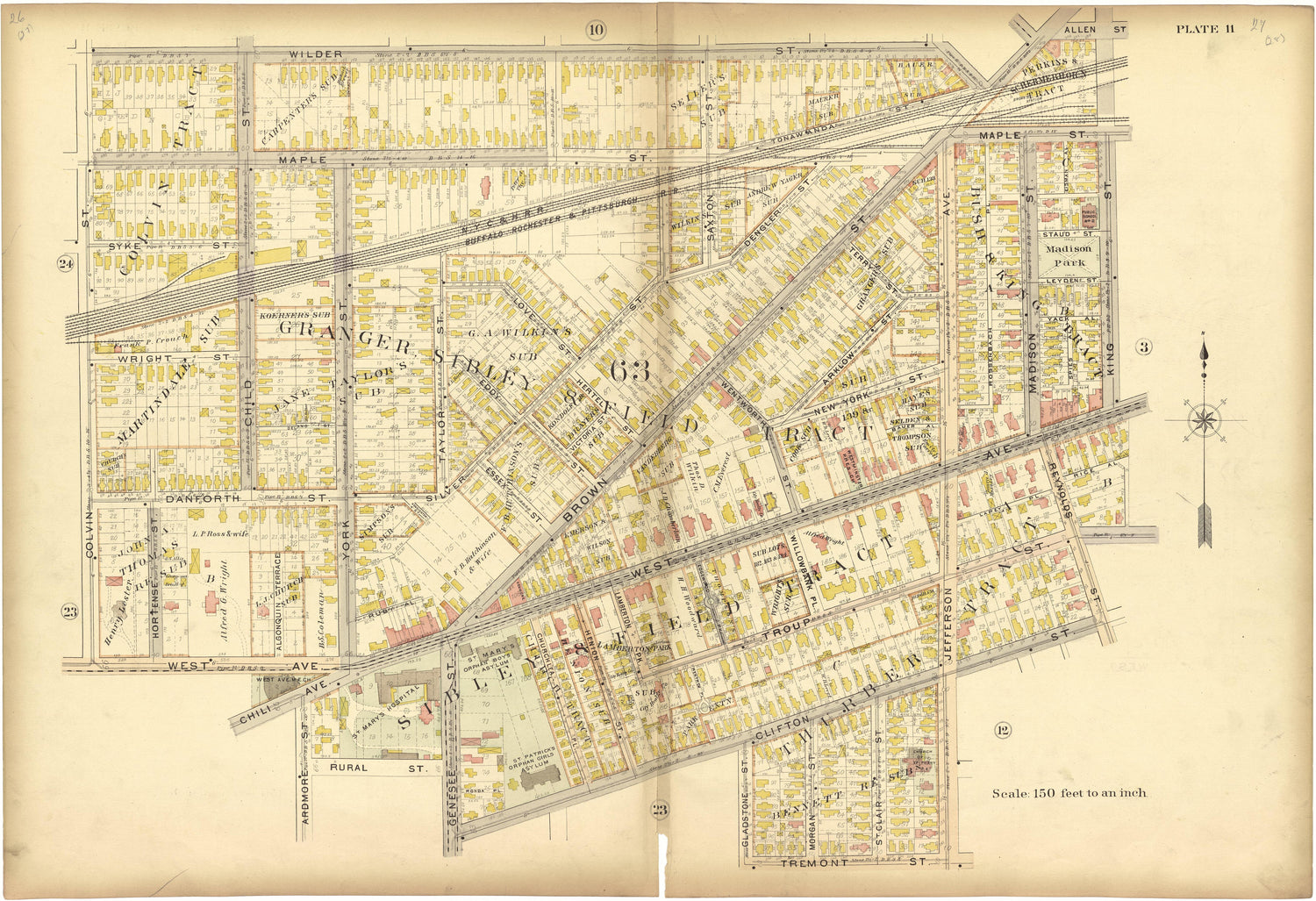 Plate 11 from Plat Book, City of Rochester, New York : Carefully Compiled from Official Records and Surveys 1900 by Relic Map Company