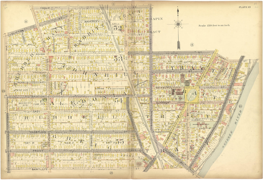 Plate 12 from Plat Book, City of Rochester, New York : Carefully Compiled from Official Records and Surveys 1900 by Relic Map Company