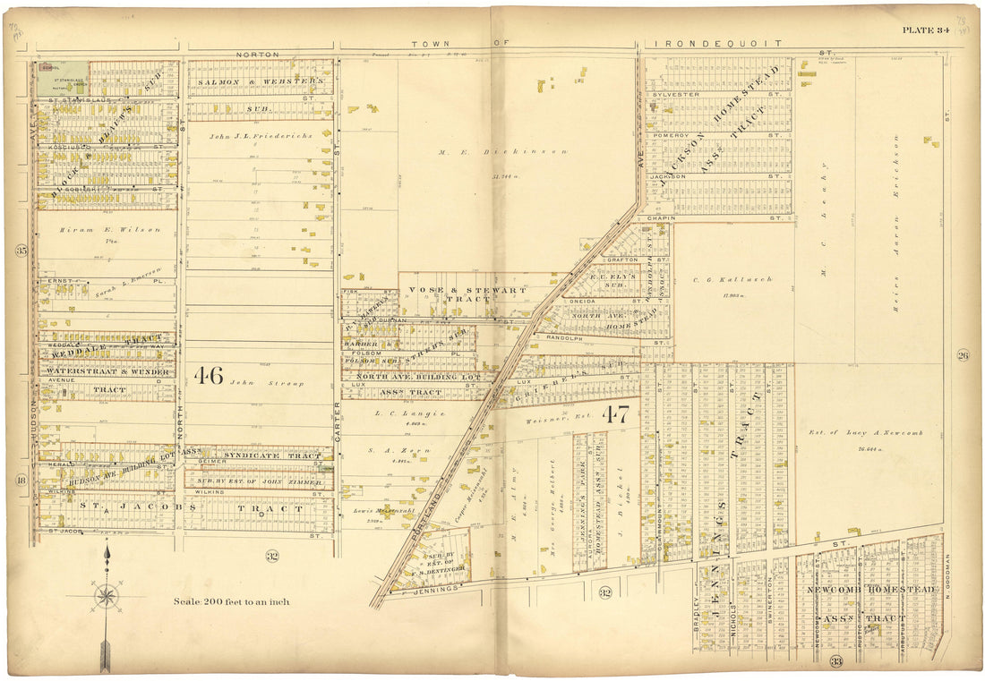 Plate 34 from Plat Book, City of Rochester, New York : Carefully Compiled from Official Records and Surveys 1900 by Relic Map Company