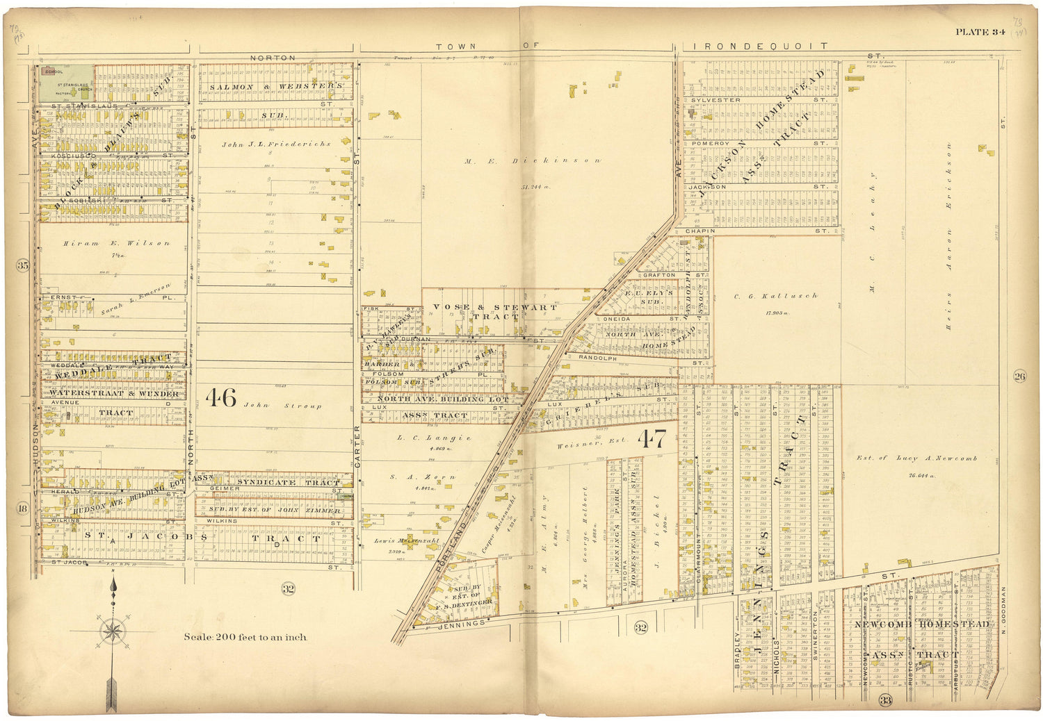 Plate 34 from Plat Book, City of Rochester, New York : Carefully Compiled from Official Records and Surveys 1900 by Relic Map Company