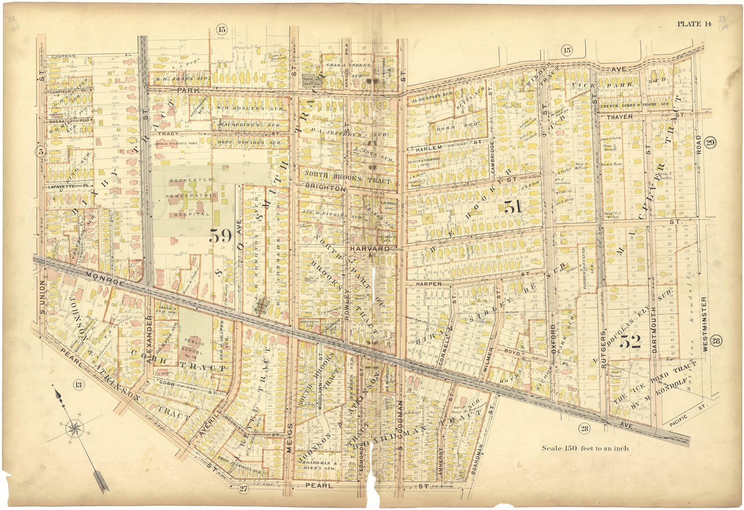Plate 14 from Plat Book, City of Rochester, New York : Carefully Compiled from Official Records and Surveys 1900 by Relic Map Company