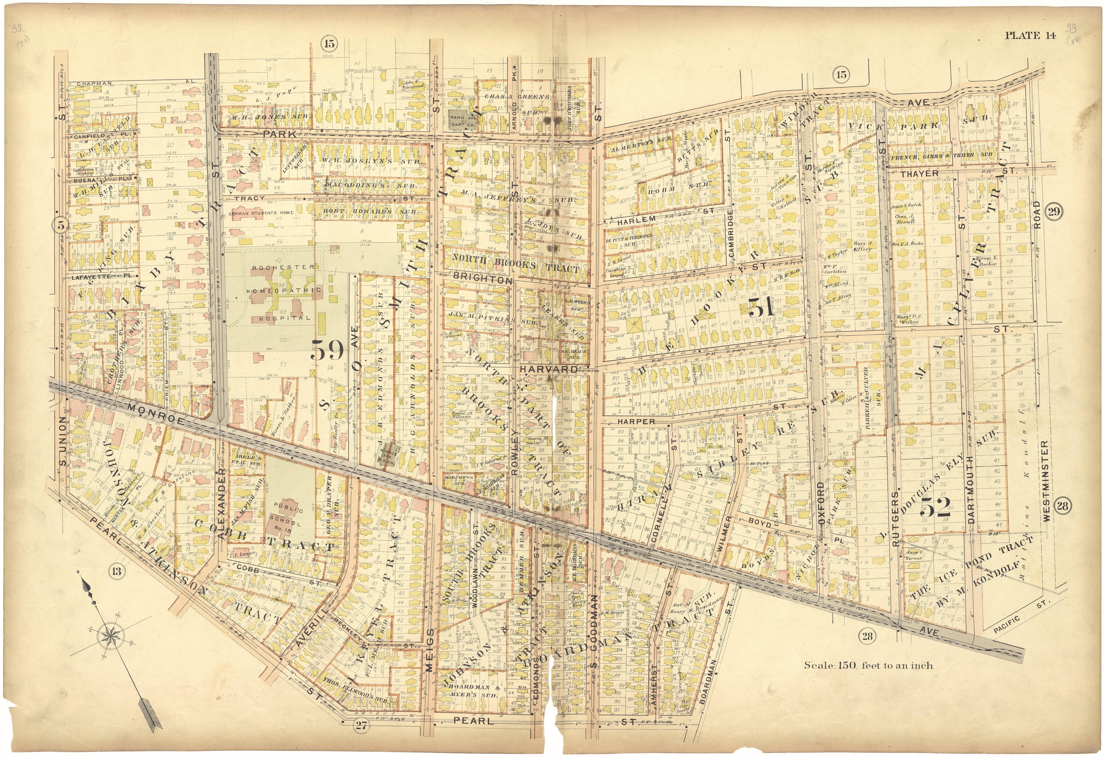 Plate 14 from Plat Book, City of Rochester, New York : Carefully Compiled from Official Records and Surveys 1900 by Relic Map Company