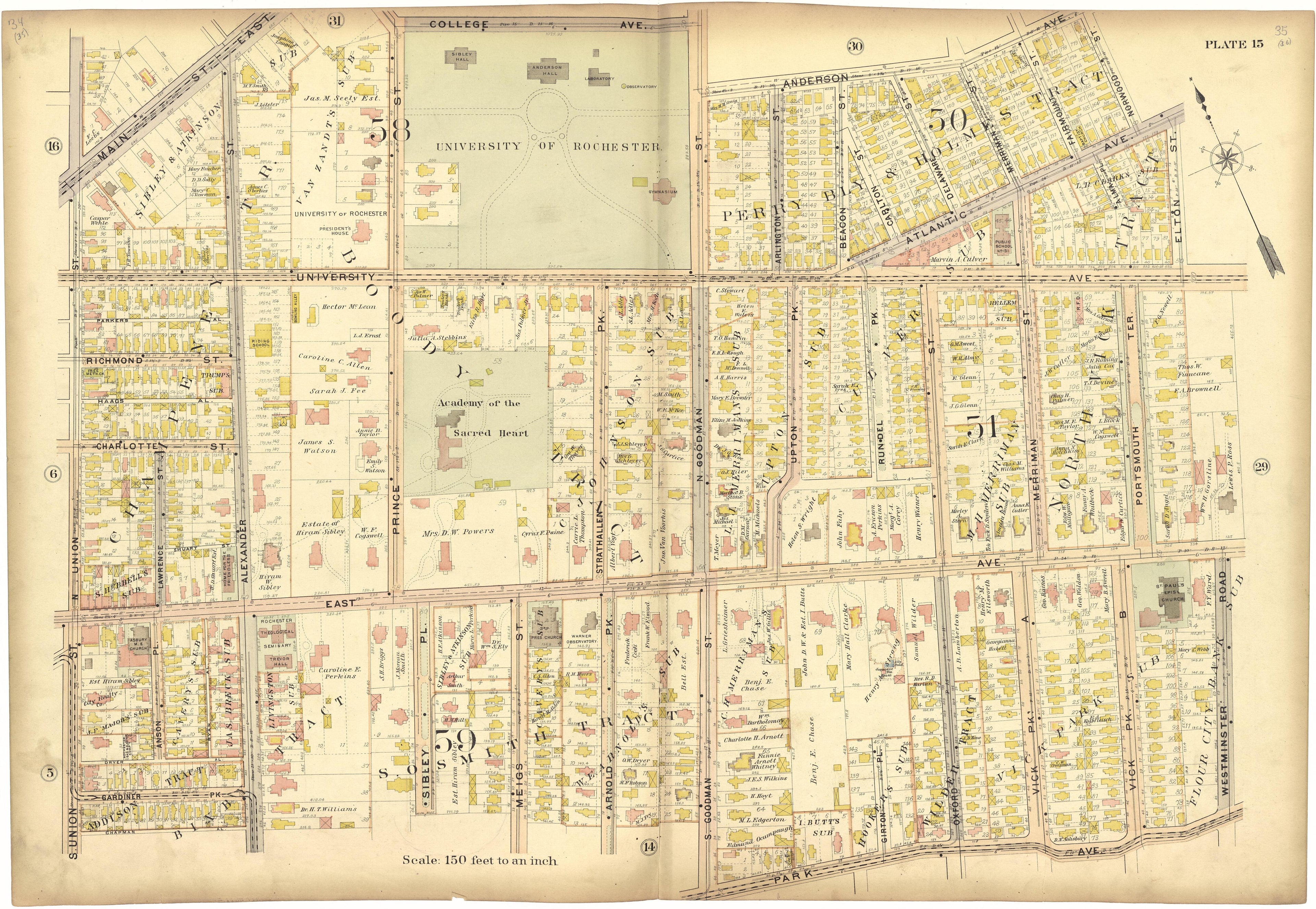 Plate 15 from Plat Book, City of Rochester, New York : Carefully Compiled from Official Records and Surveys 1900 by Relic Map Company