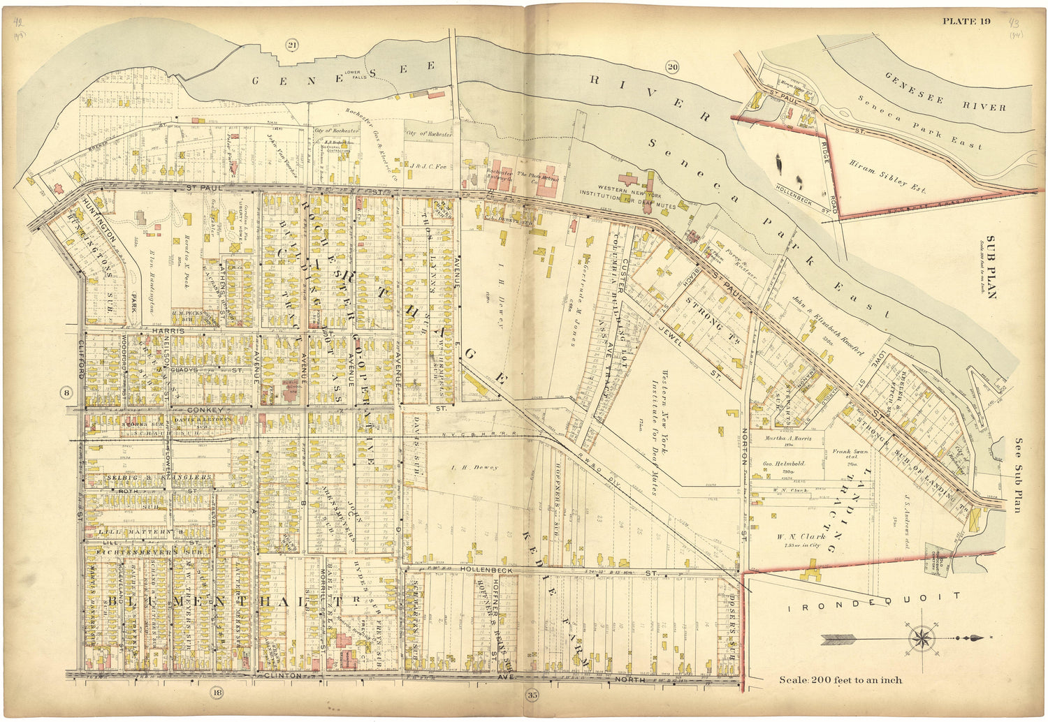 Plate 19 from Plat Book, City of Rochester, New York : Carefully Compiled from Official Records and Surveys 1900 by Relic Map Company
