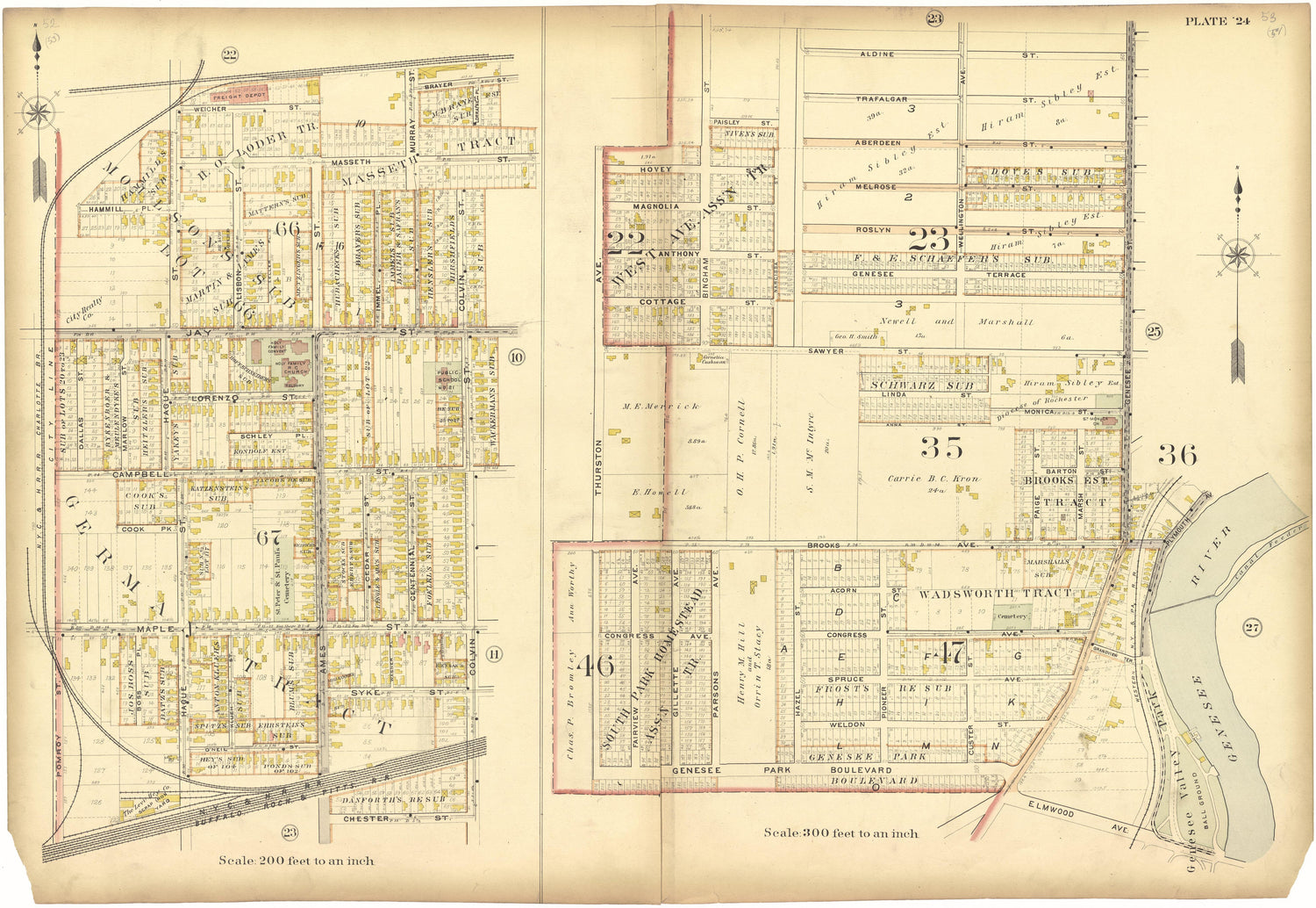 Plate 24 from Plat Book, City of Rochester, New York : Carefully Compiled from Official Records and Surveys 1900 by Relic Map Company