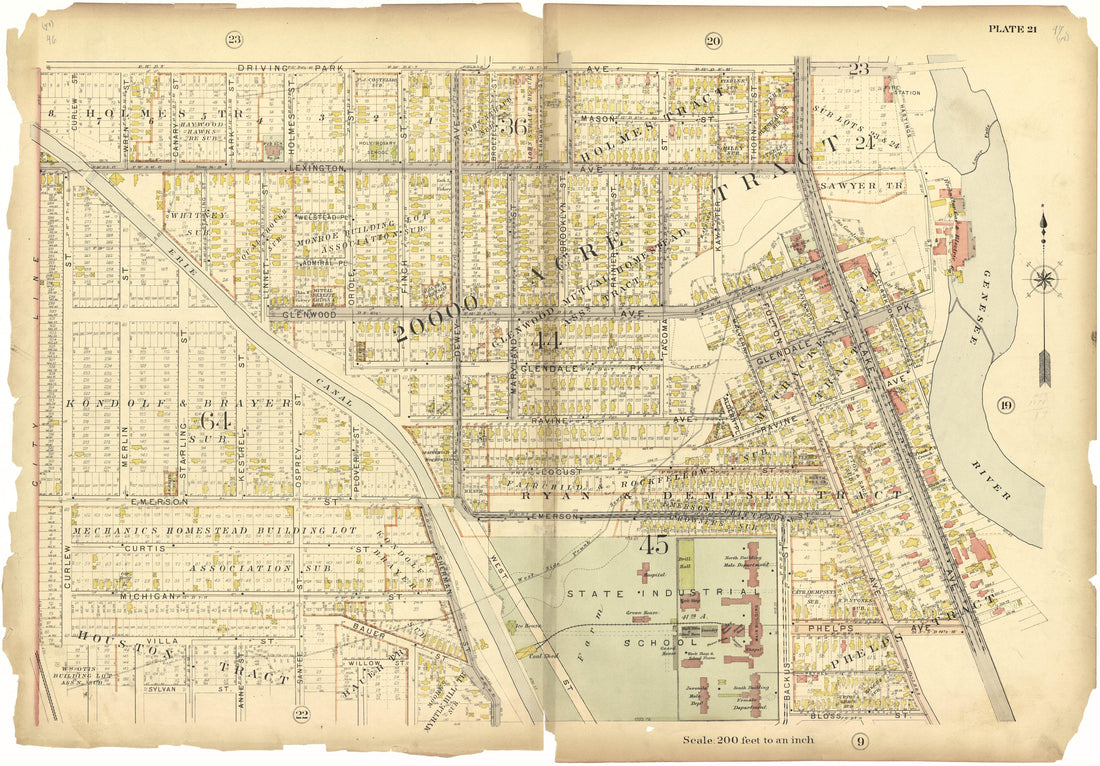 Plate 21 from Plat Book, City of Rochester, New York : Carefully Compiled from Official Records and Surveys 1900 by Relic Map Company