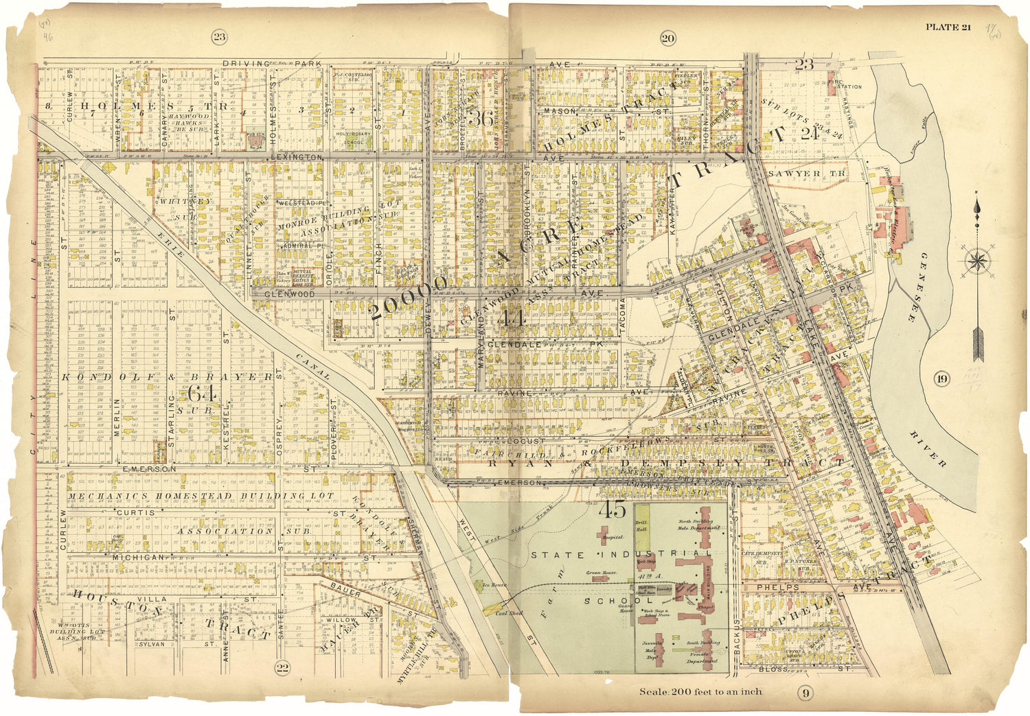 Plate 21 from Plat Book, City of Rochester, New York : Carefully Compiled from Official Records and Surveys 1900 by Relic Map Company