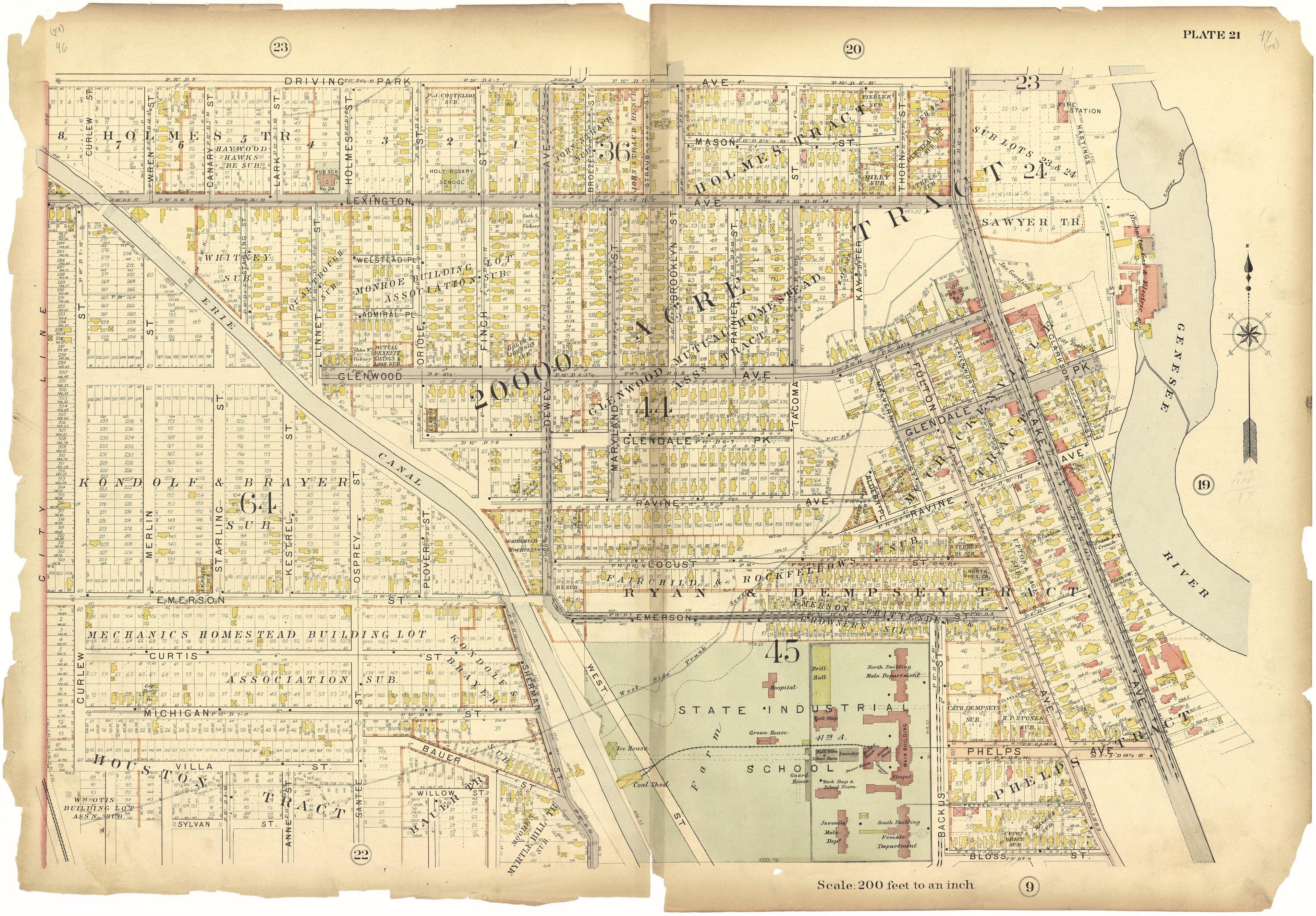 Plate 21 from Plat Book, City of Rochester, New York : Carefully Compiled from Official Records and Surveys 1900 by Relic Map Company