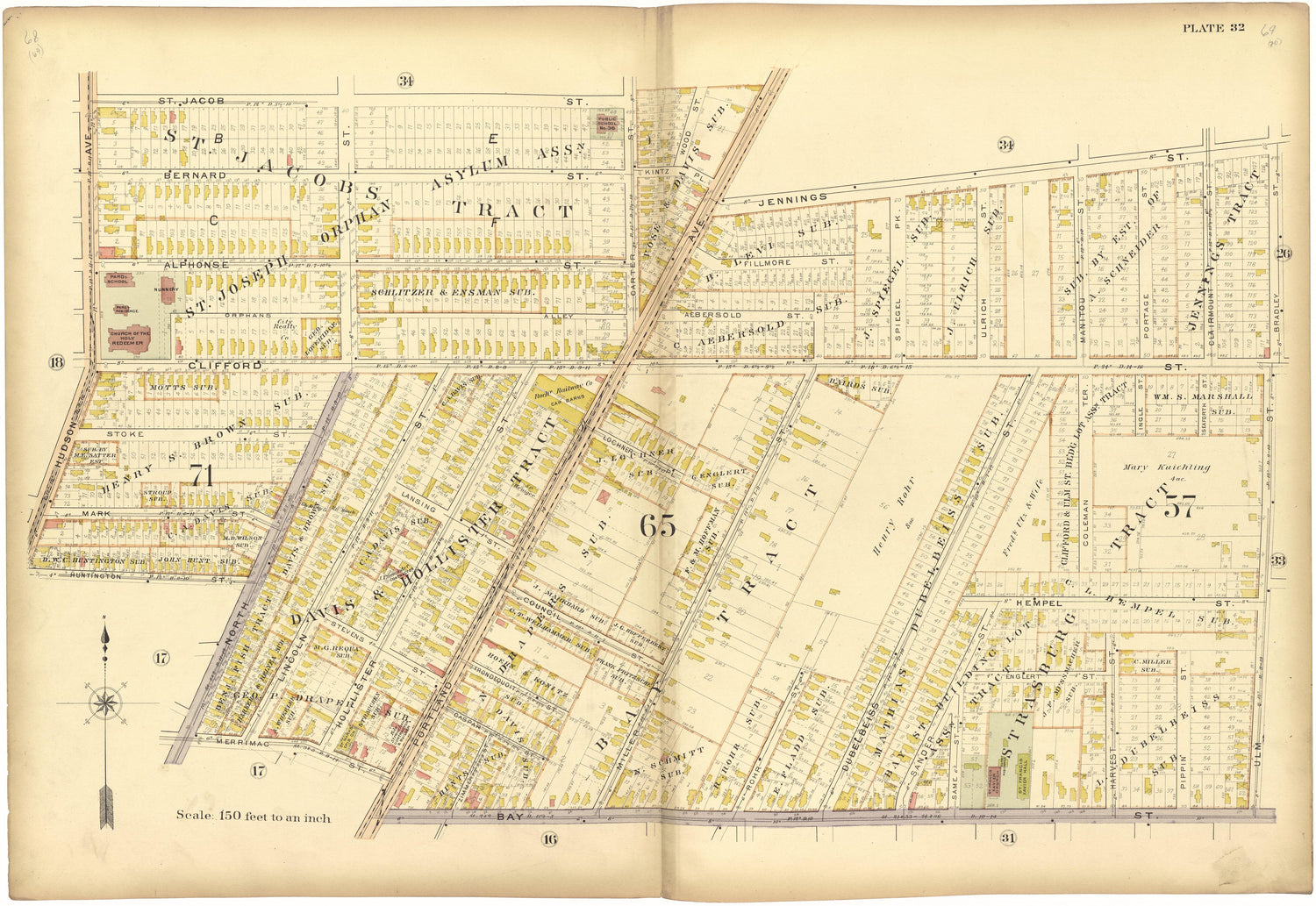 Plate 32 from Plat Book, City of Rochester, New York : Carefully Compiled from Official Records and Surveys 1900 by Relic Map Company
