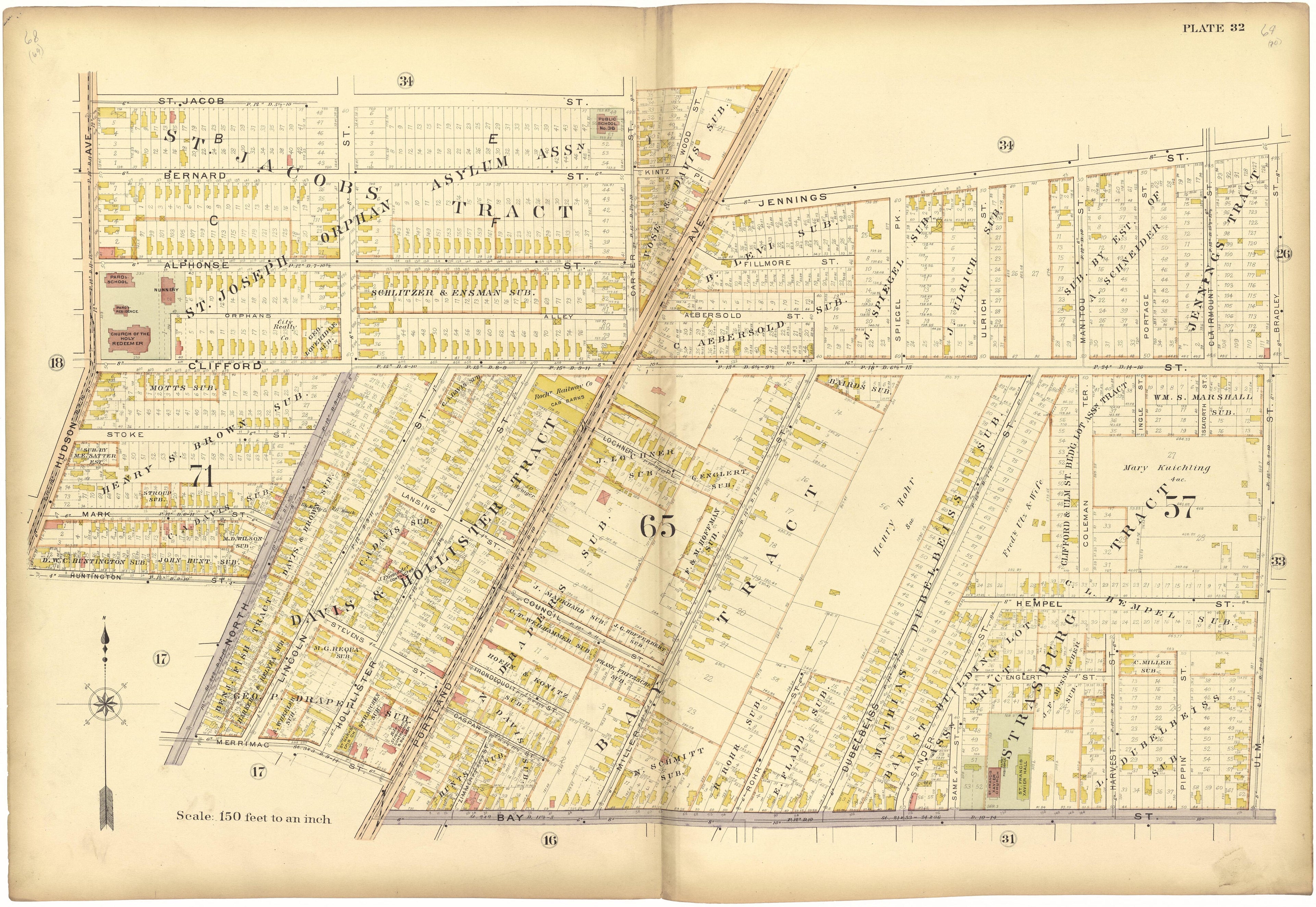 Plate 32 from Plat Book, City of Rochester, New York : Carefully Compiled from Official Records and Surveys 1900 by Relic Map Company