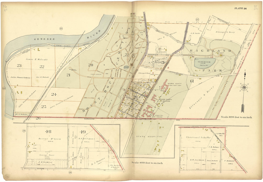 Plate 26 from Plat Book, City of Rochester, New York : Carefully Compiled from Official Records and Surveys 1900 by Relic Map Company