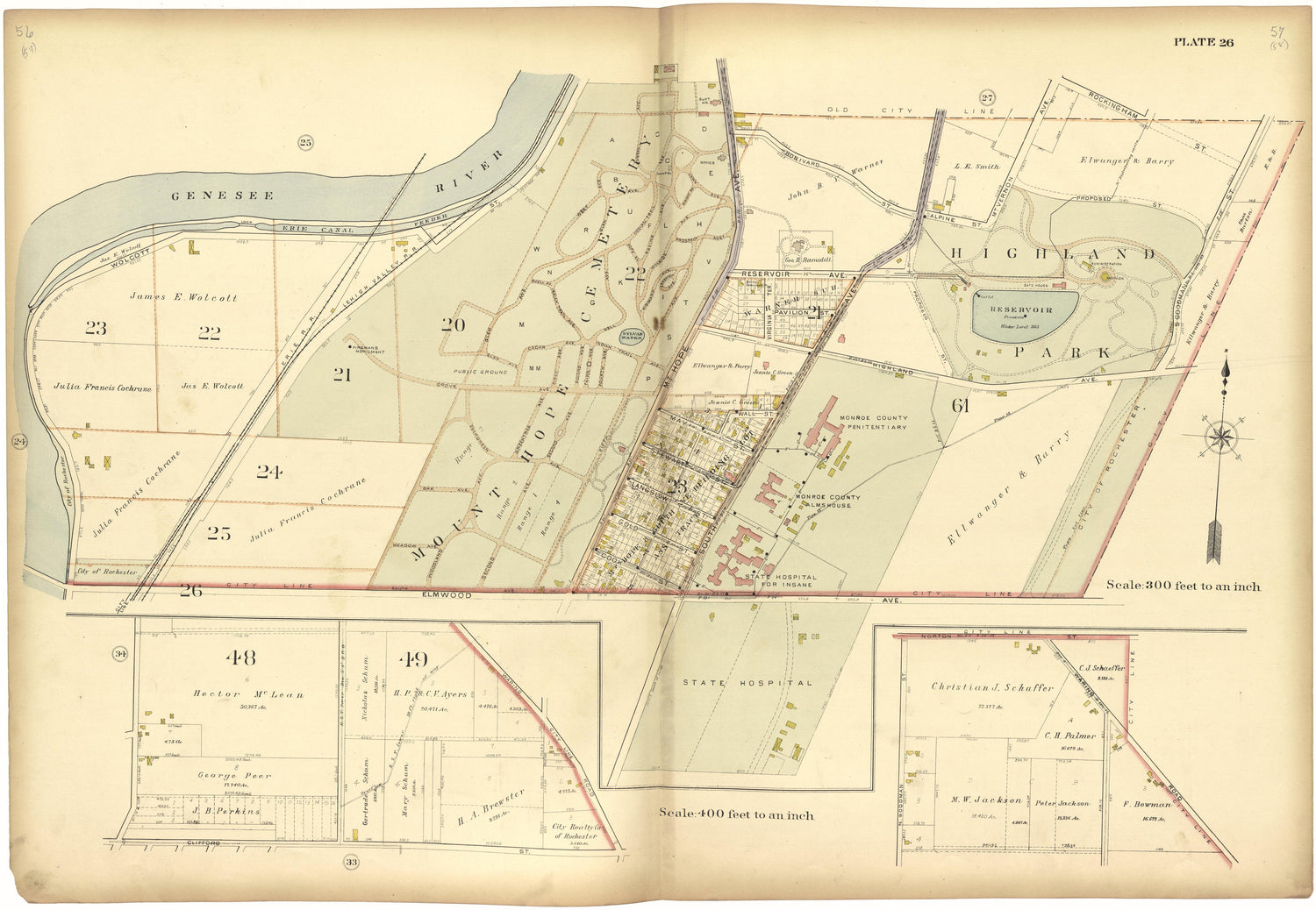 Plate 26 from Plat Book, City of Rochester, New York : Carefully Compiled from Official Records and Surveys 1900 by Relic Map Company