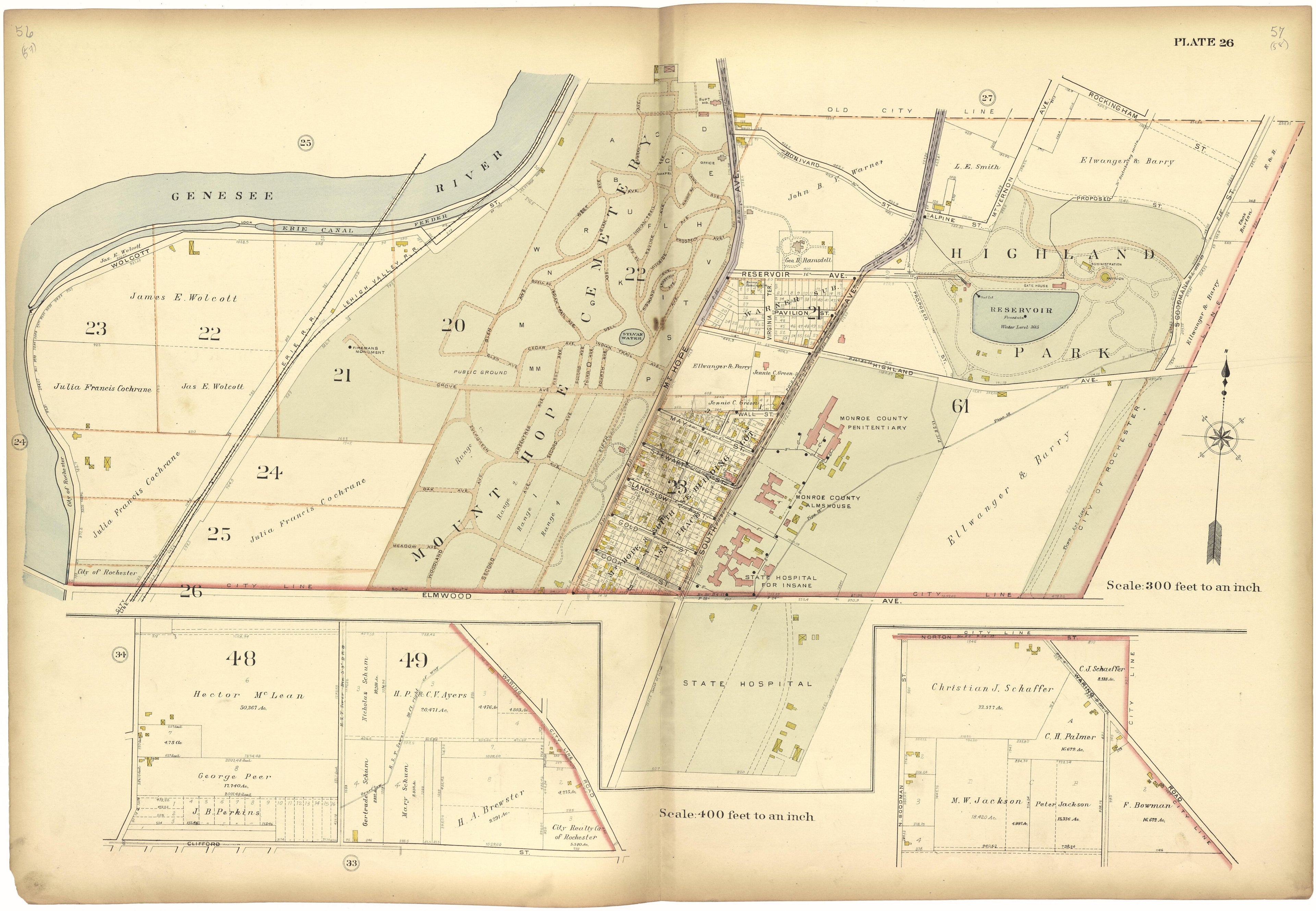 Plate 26 from Plat Book, City of Rochester, New York : Carefully Compiled from Official Records and Surveys 1900 by Relic Map Company