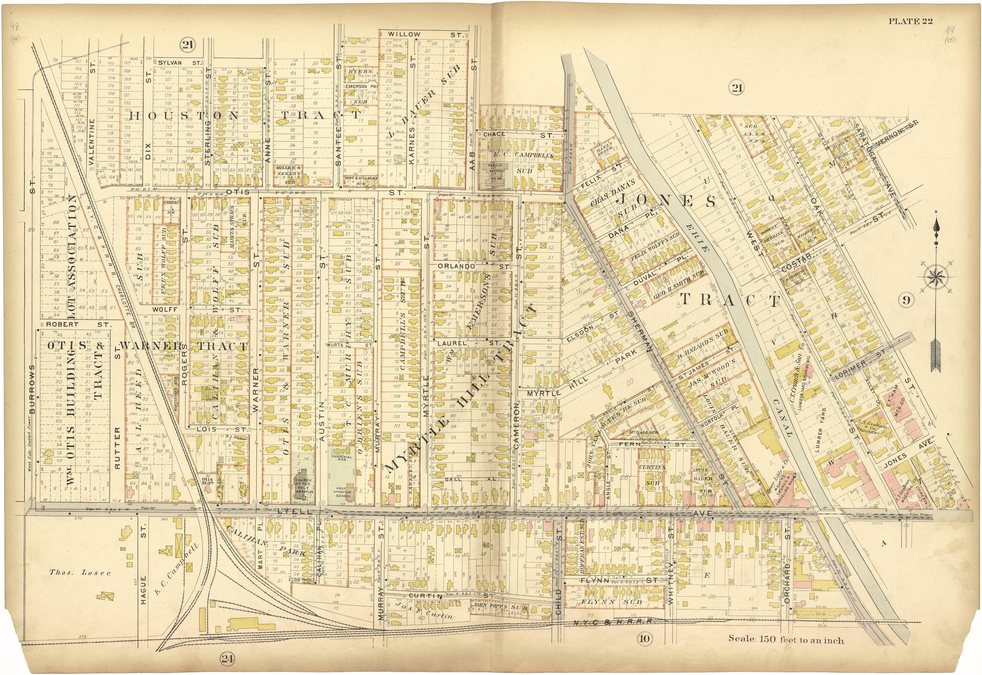 Plate 22 from Plat Book, City of Rochester, New York : Carefully Compiled from Official Records and Surveys 1900 by Relic Map Company